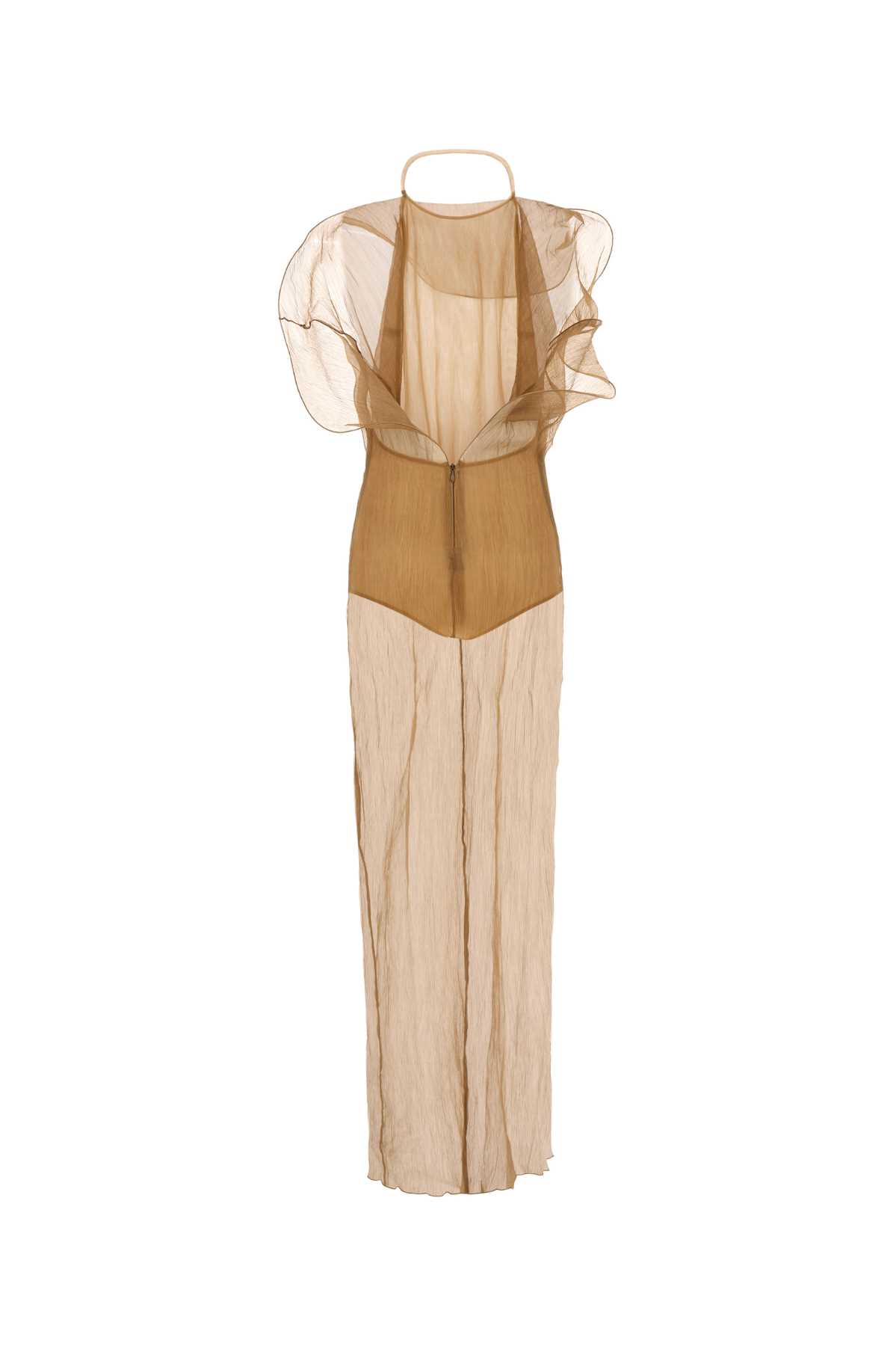 Magda Butrym Halter Neck Maxi Dress With Sheer Ruffles In Brown
