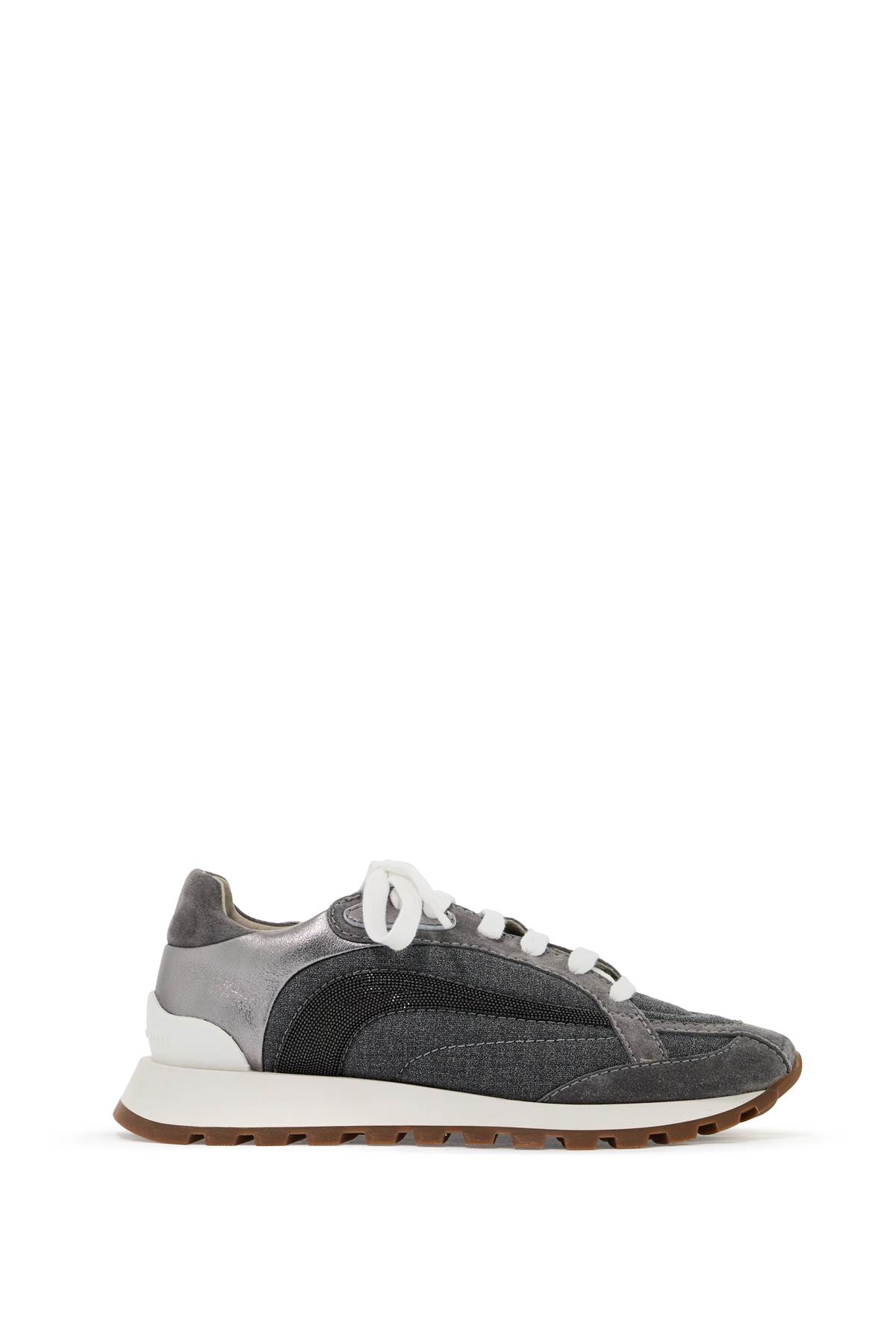 Shop Brunello Cucinelli Wool Sneakers With Precious Stripe Design In Grigio Medio (grey)