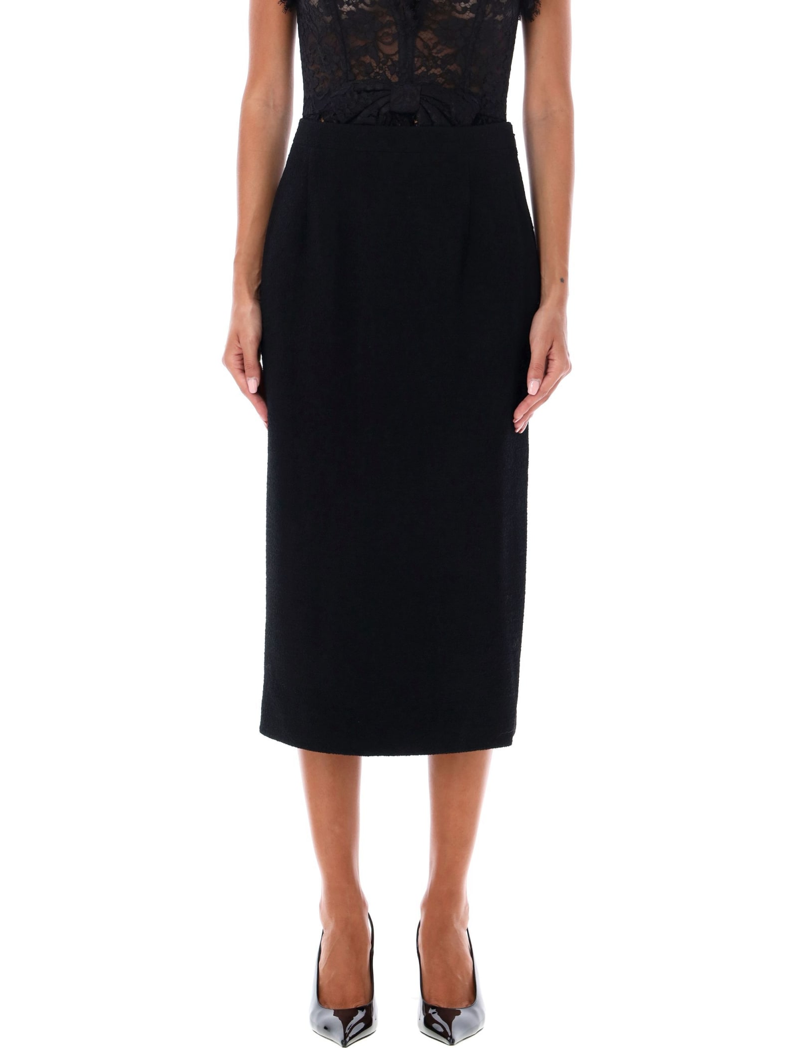 Shop Alessandra Rich Tweed Boucle Midi Skirt In Black