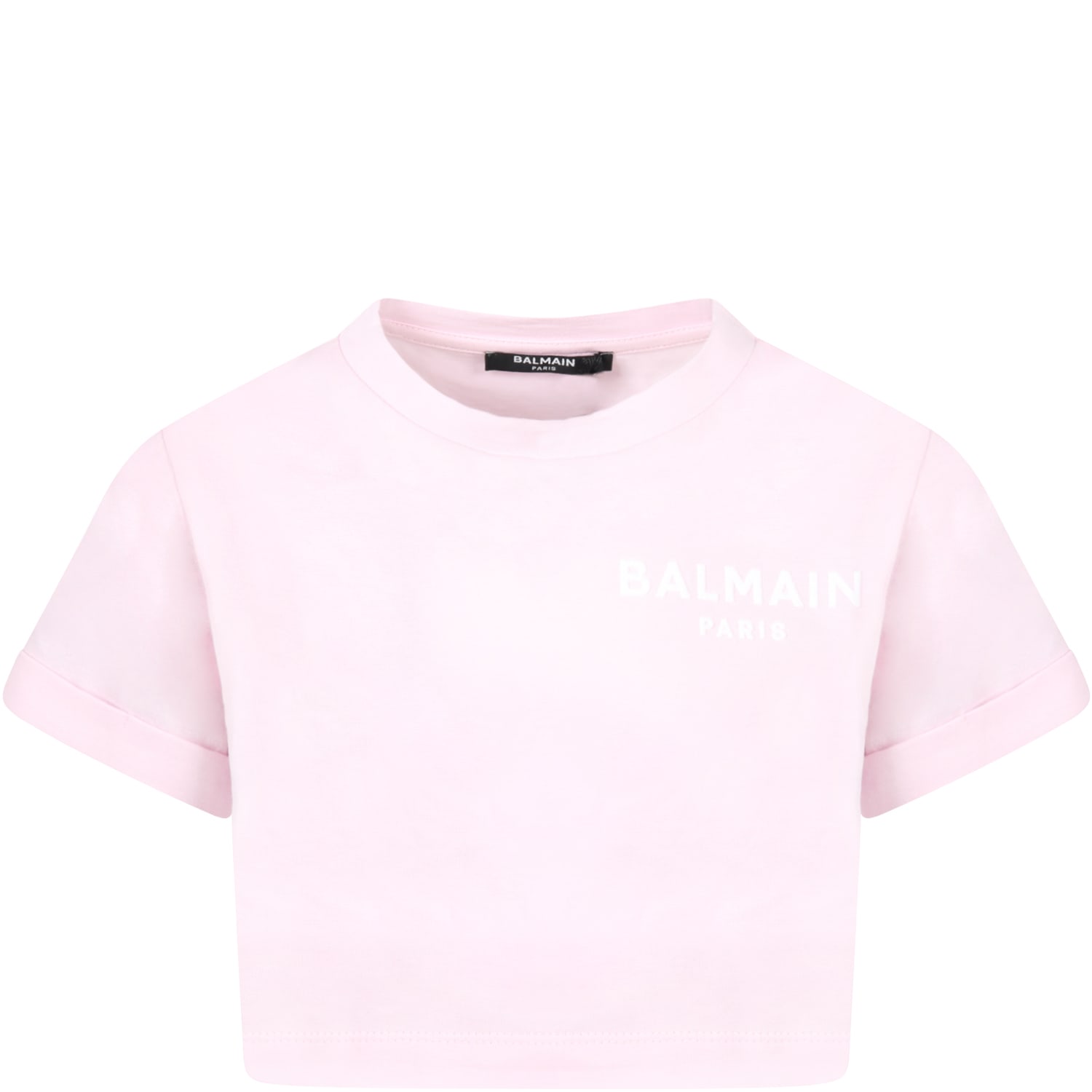 Balmain Pink T-shirt For Girl With White Velvet Logo
