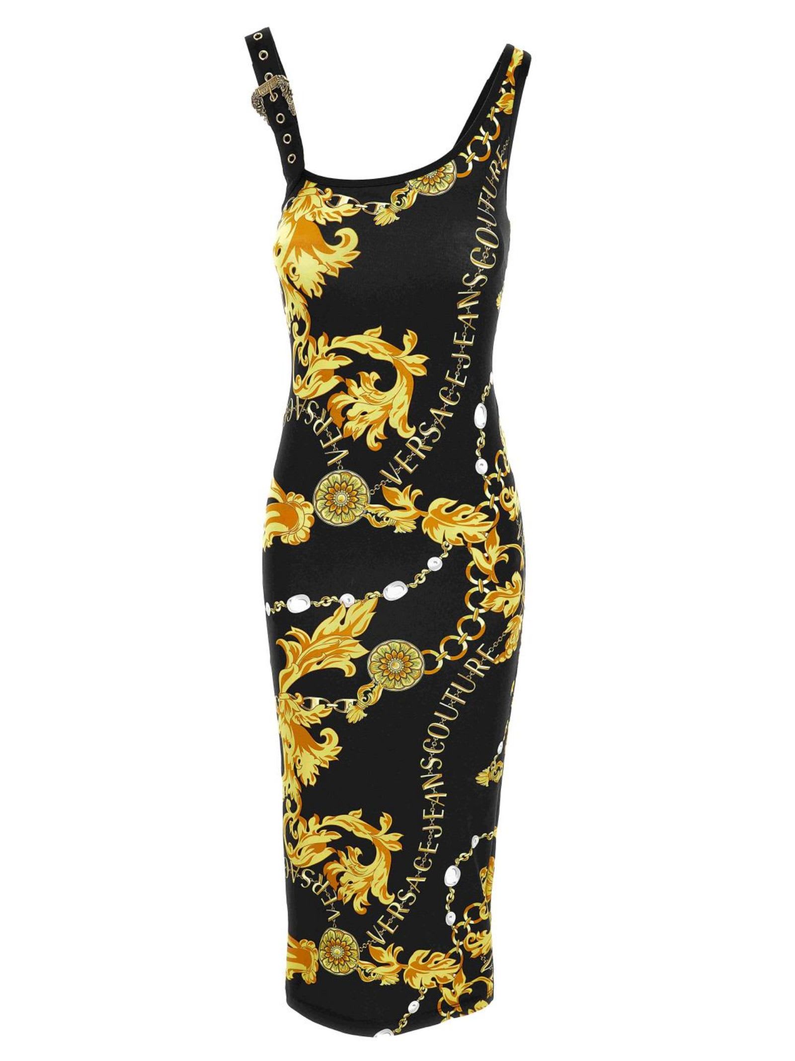 Shop Versace Jeans Couture Long Dress With Baroque Print. In Black