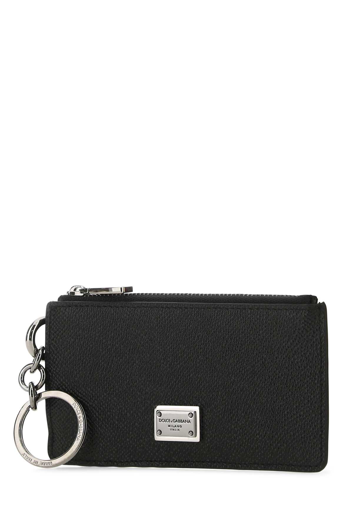 Dolce & Gabbana Black Leather Card Holder In Nero