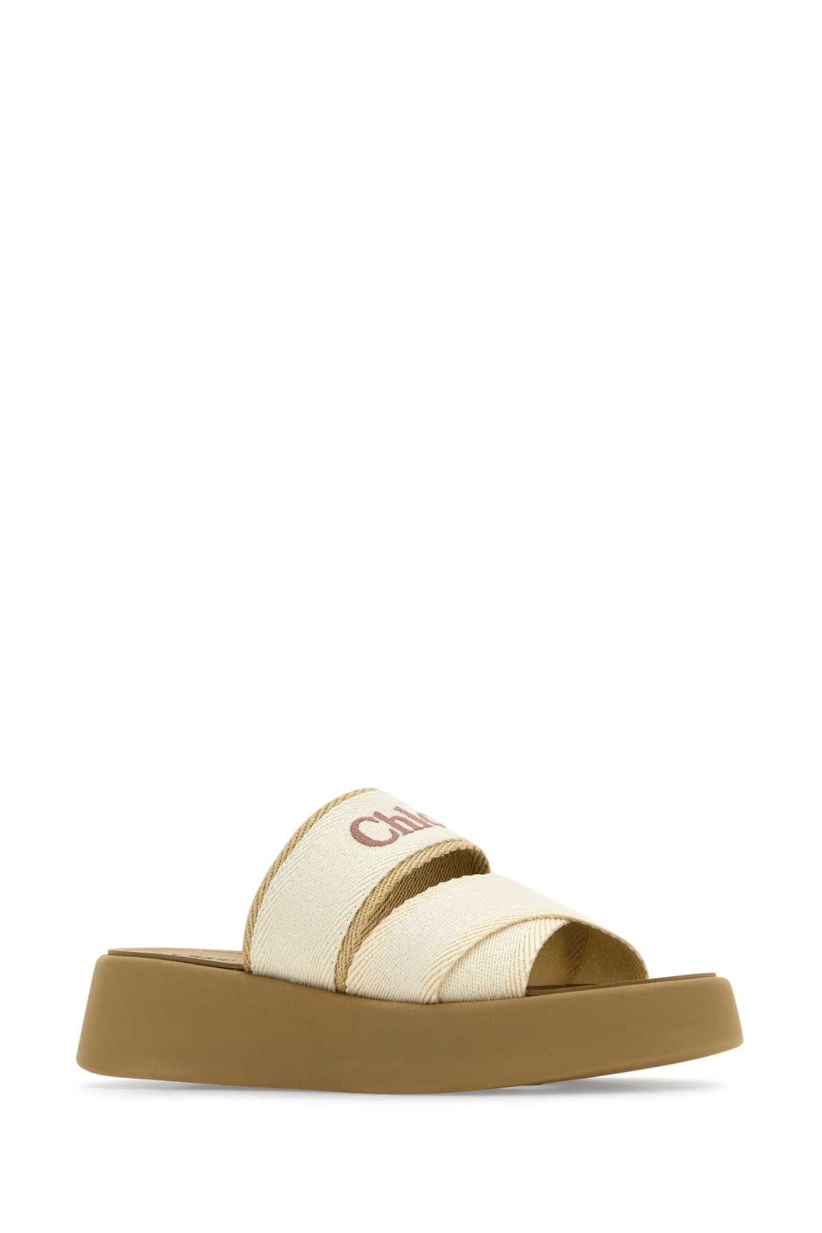 Shop Chloé Two-tone Canvas Mila Slippers In Beigewhite1