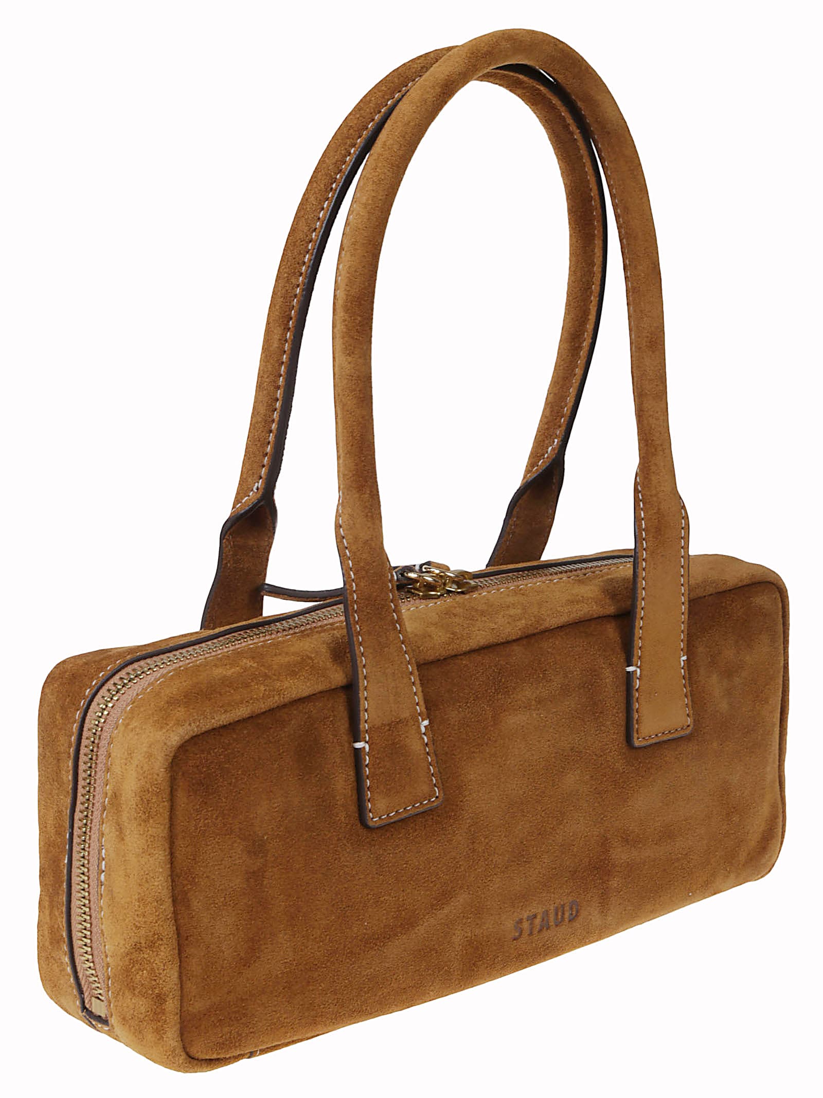 Staud Smooth Leather Shoulder Bag With Double Handles In Brown
