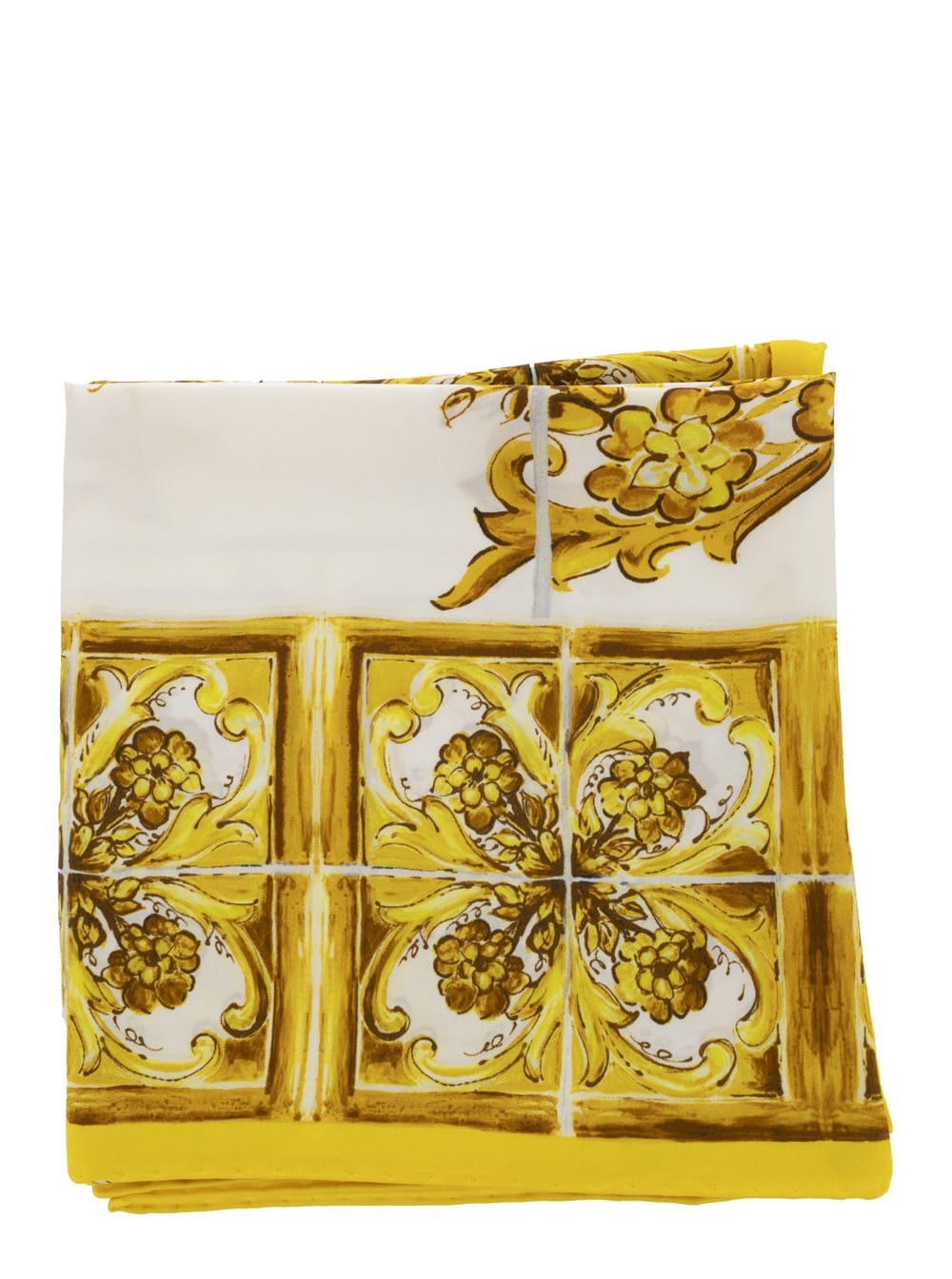 Shop Dolce & Gabbana Yellow And White Scarf With Majolica Print In Silk Woman