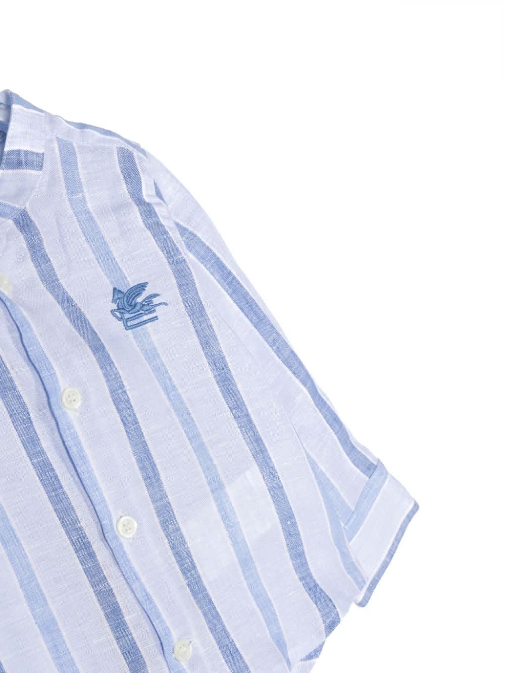 Shop Etro Light Blue Striped Linen Shirt With Logo