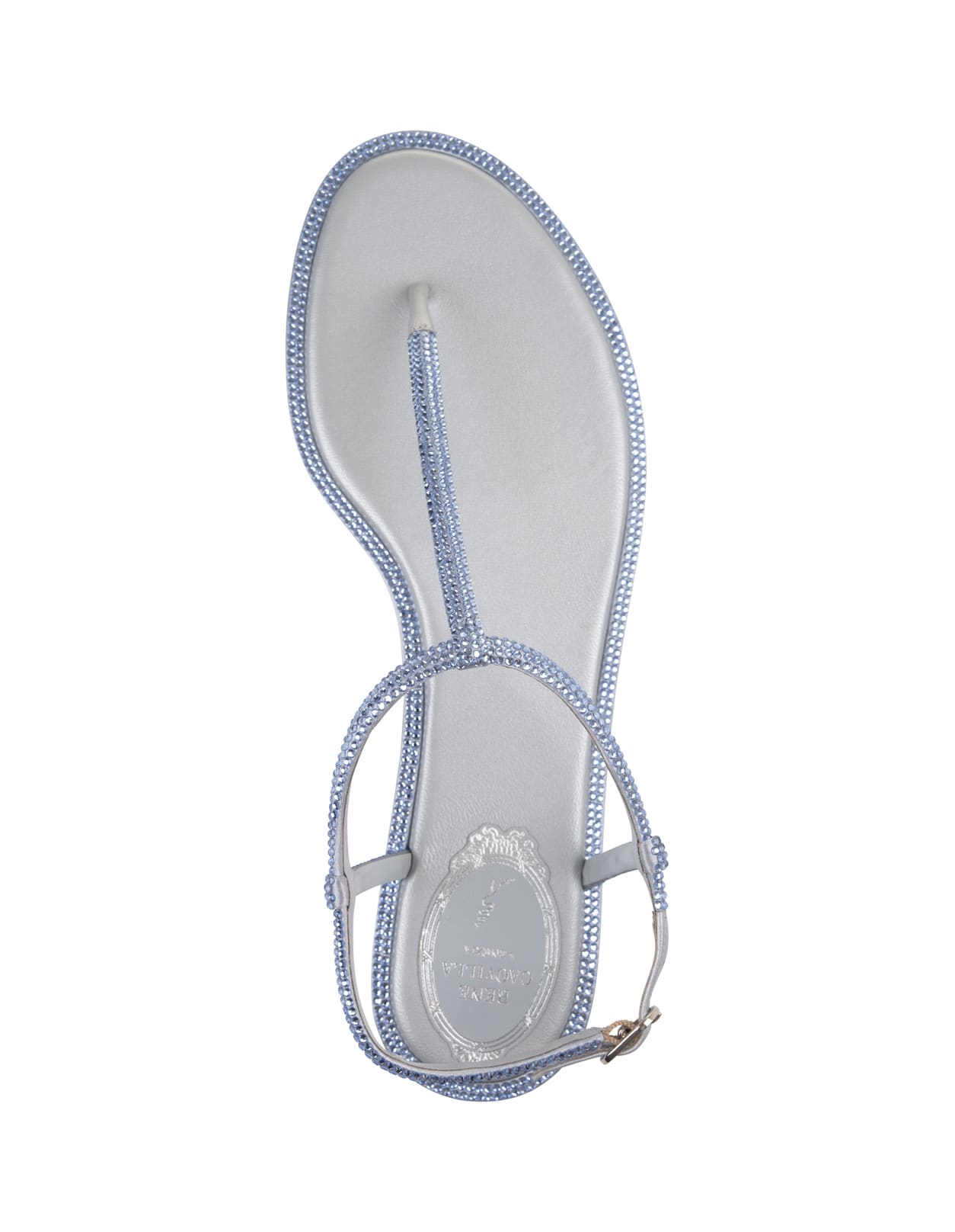 Shop René Caovilla Light Blue Diana Low Jewel Sandals