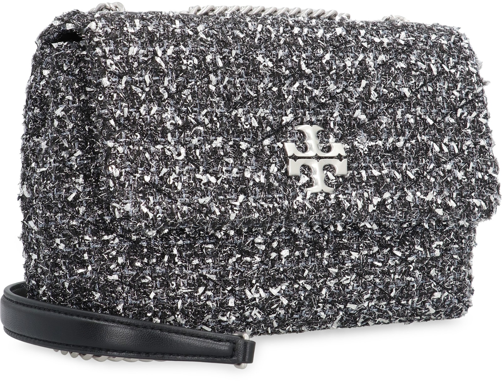 Shop Tory Burch Kira Tweed Shoulder Bag In Black