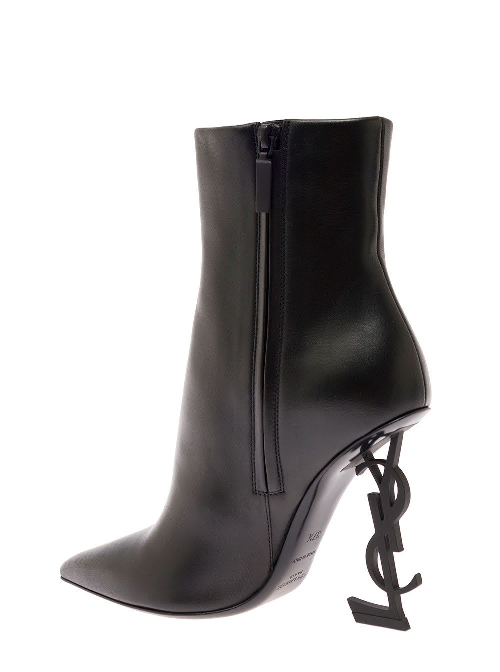 Shop Saint Laurent Opyum Black Boots With Cassandre Heel In Leather Woman