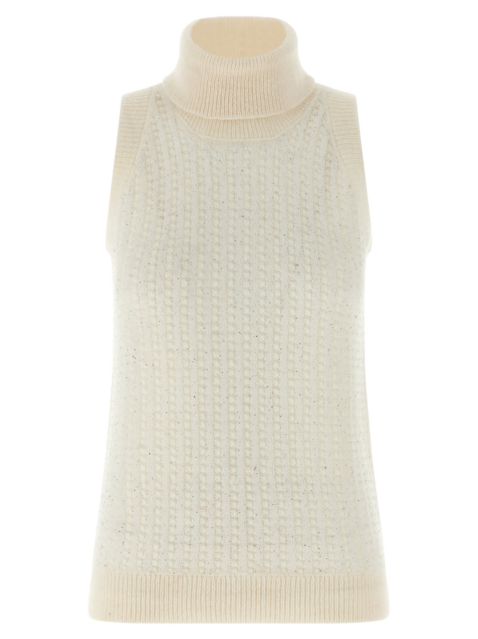 Peserico Turtleneck Sleeveless Knitted Vest In White