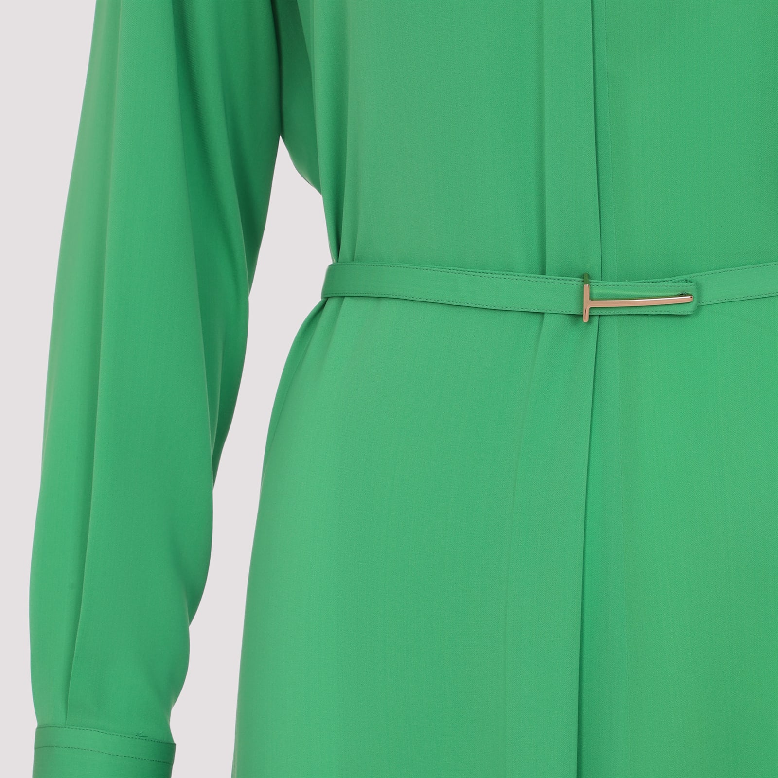 Tom Ford Silk Long Sleeve Midi Dress Belted In Green