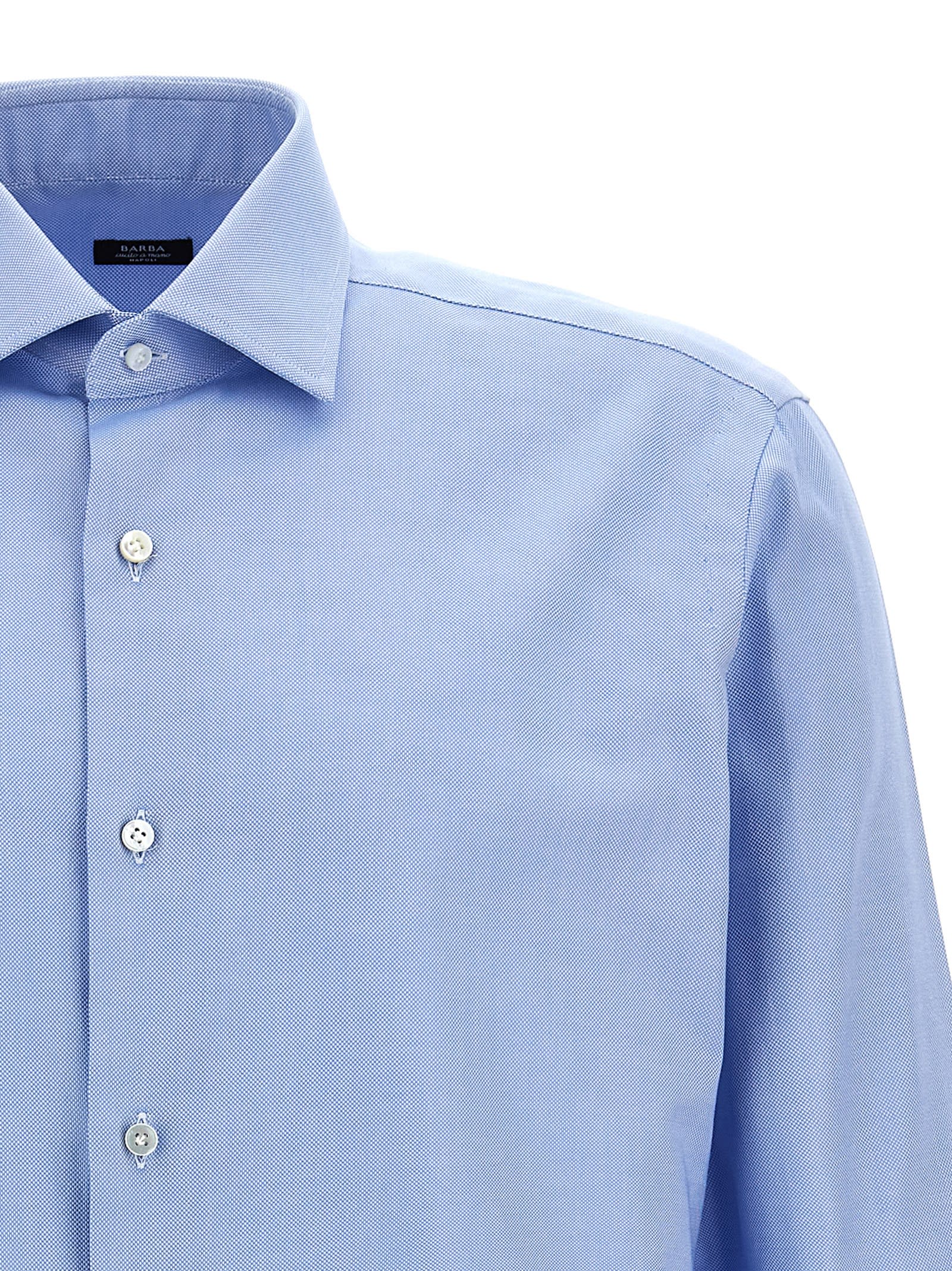 Barba Napoli Barba Tailored Poplin Shirt With Button Closure In Light Blue