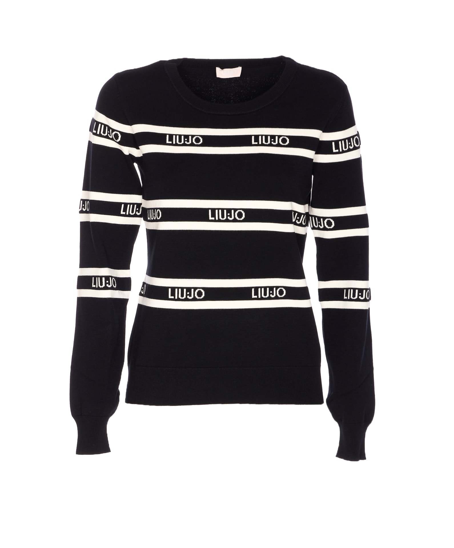 Liu •jo Logo-stripe Crew-neck Sweater In Multi