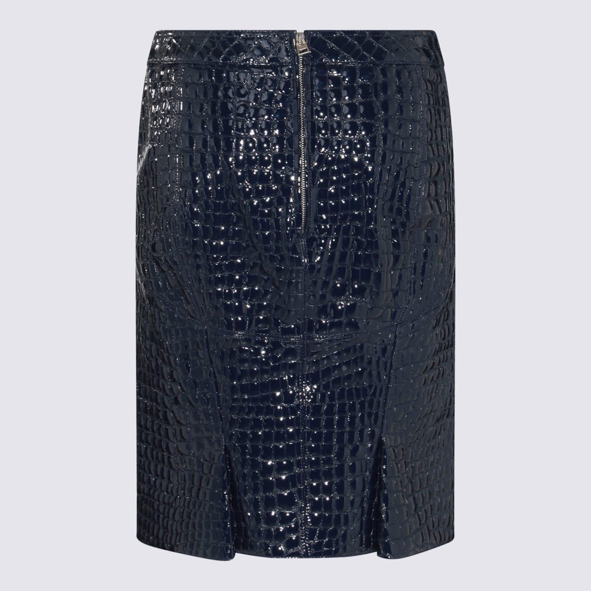 Shop Tom Ford Black Leather Skirt In Deep Blue