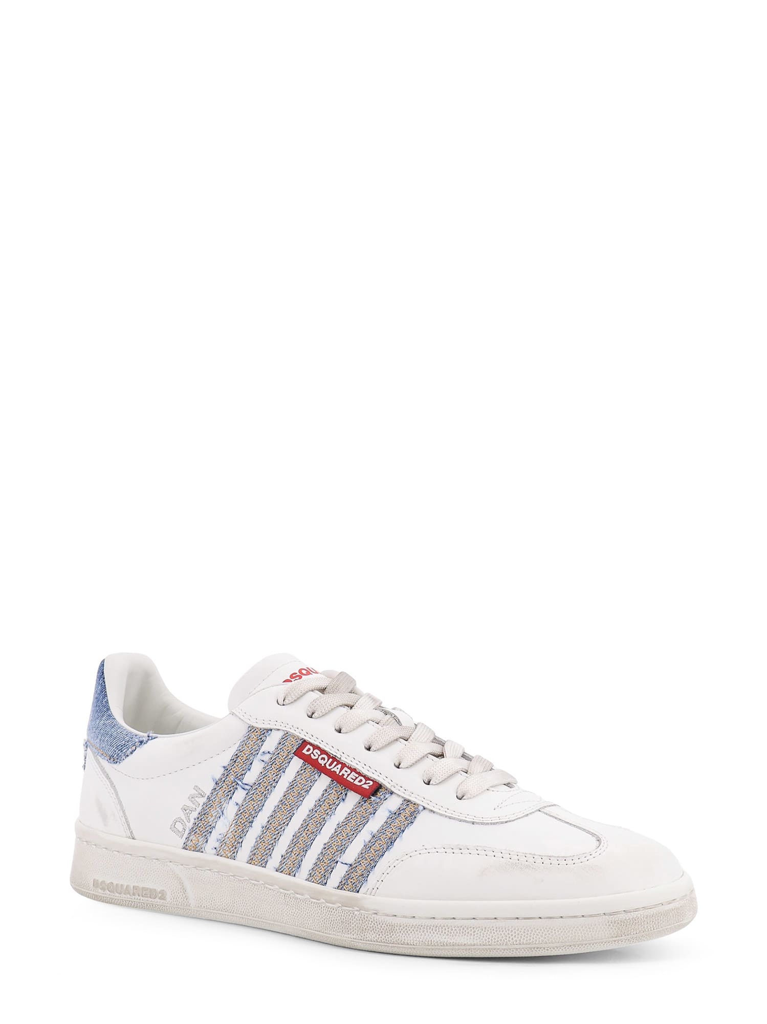 Dsquared2 White Low Top Sneakers With Logo Patch On Tongue And Side And Contrasting Heel With Logo In Leather
