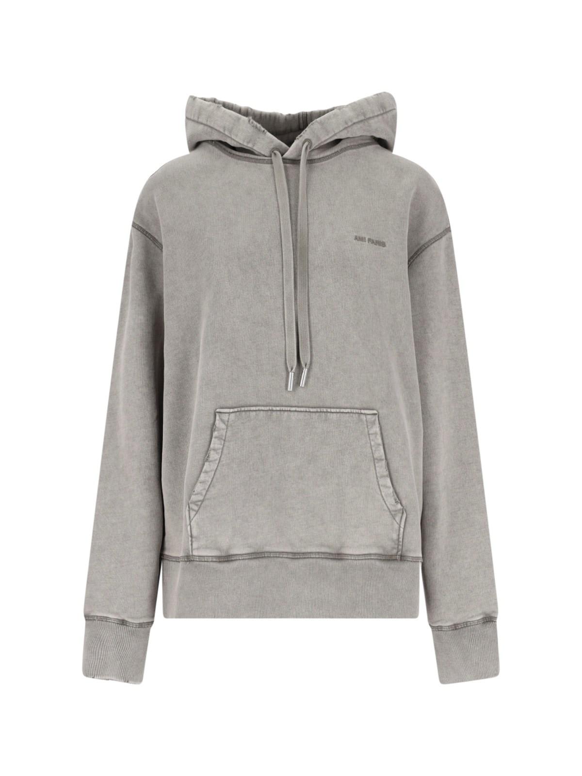 Shop Ami Alexandre Mattiussi Logo Hoodie In Grey
