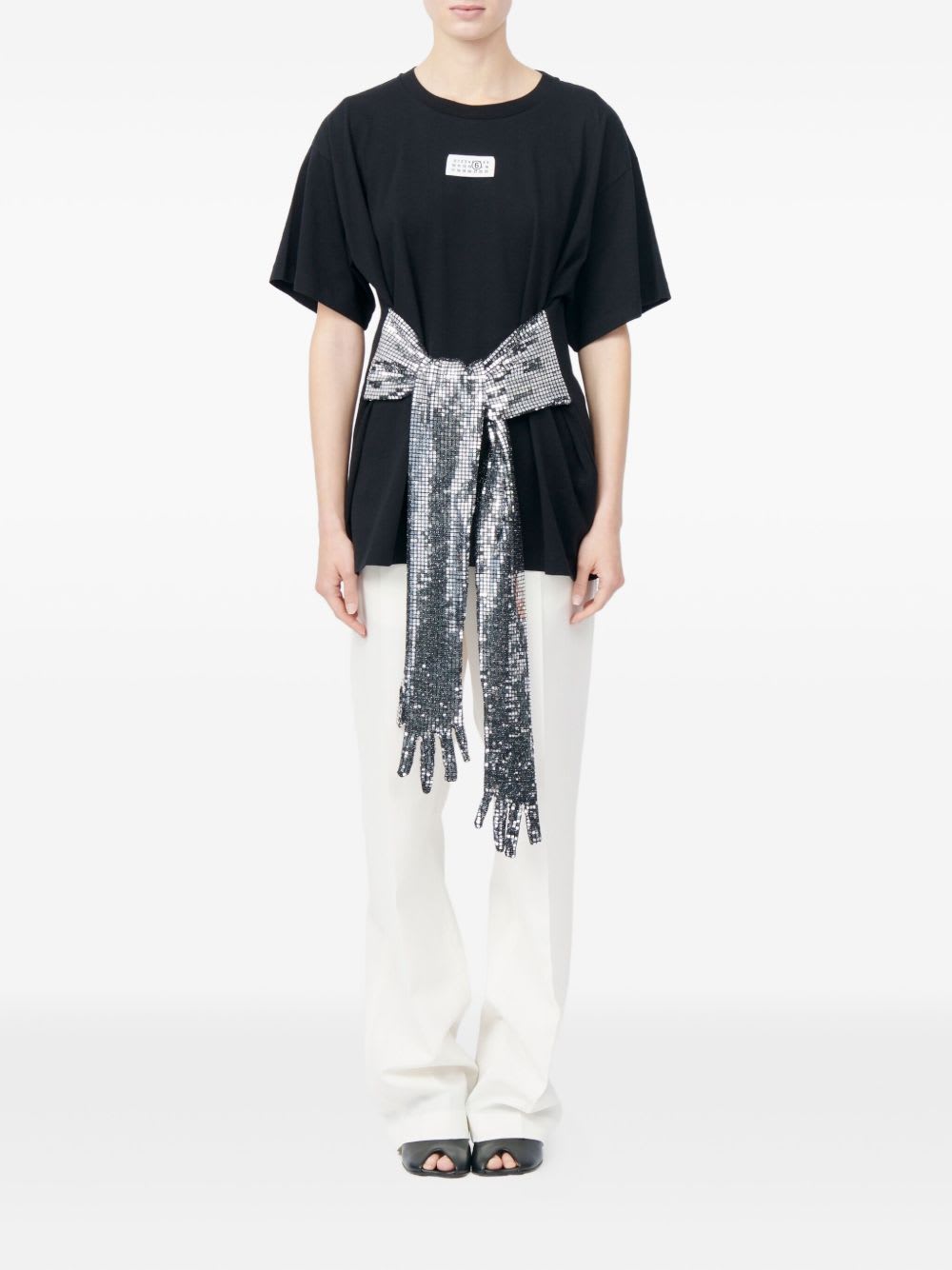 Mm6 Maison Margiela Short-sleeve Black T-shirt With Disco-style Gloves
