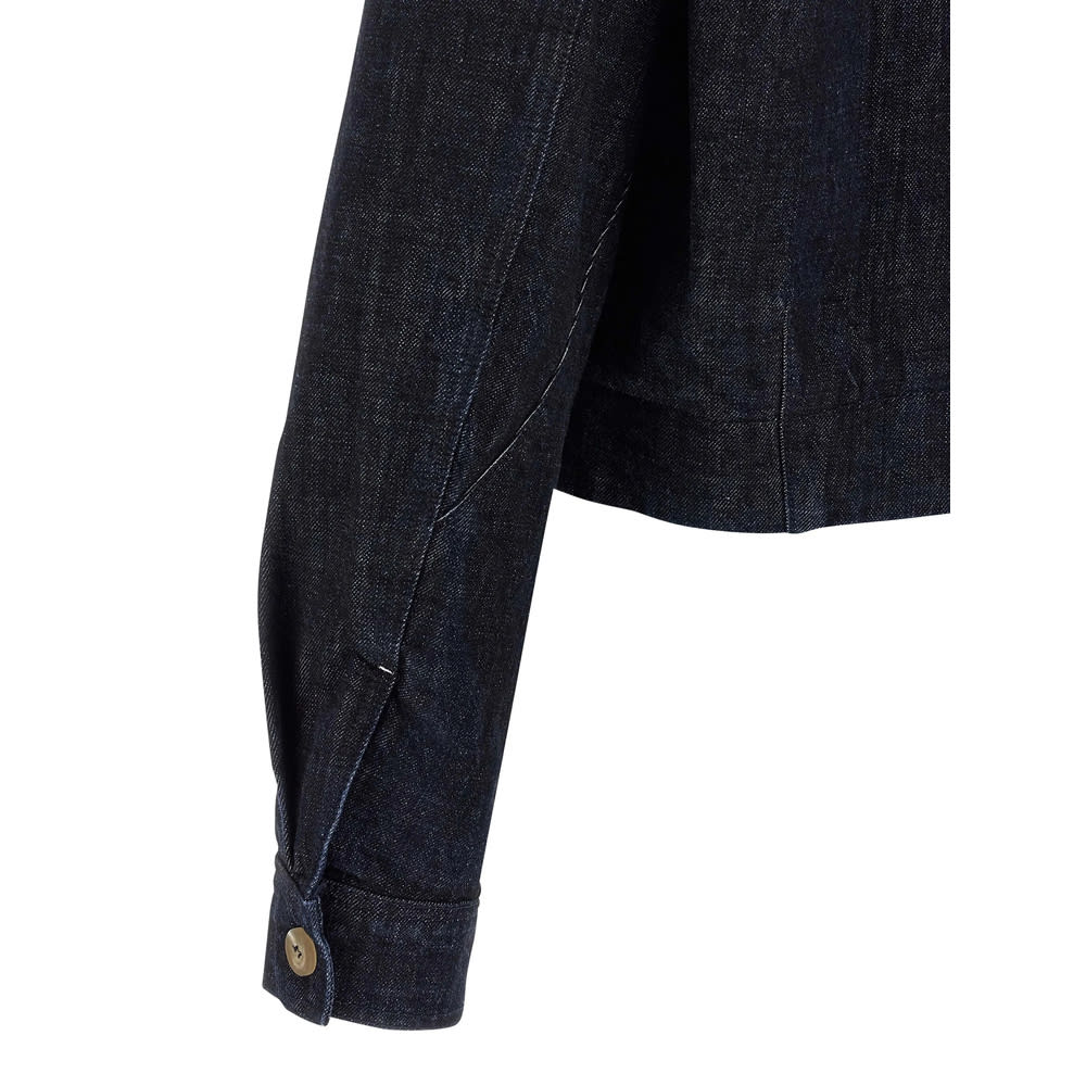 Jacquemus Dark Indigo Denim Jacket With Front Zipper And Logo In Black