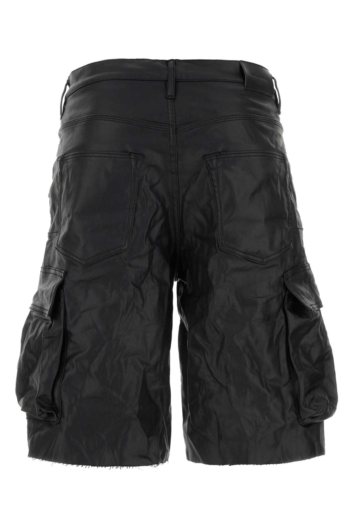 Purple Brand Black Stretch Synthetic Leather P022 Bermuda Shorts
