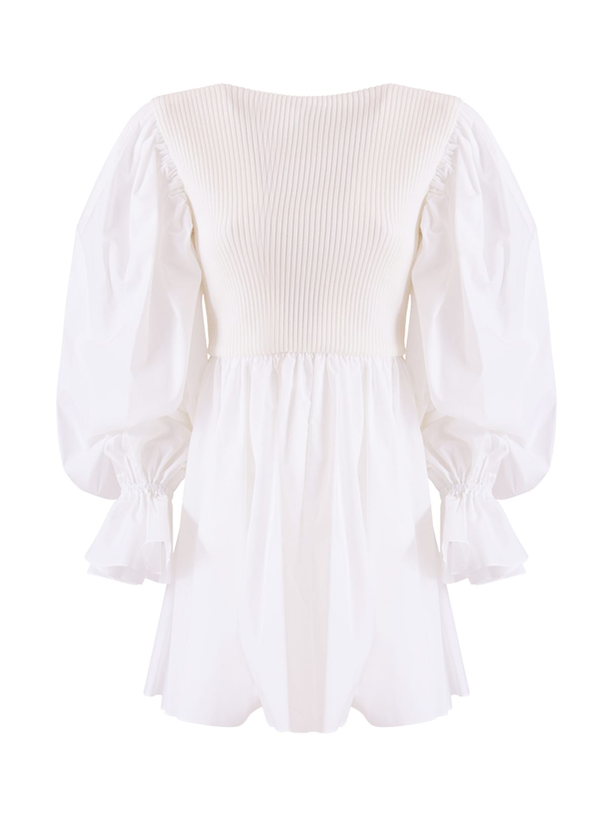 Patou Volume Sleeve Mini Dress In Organic Poplin And Wool