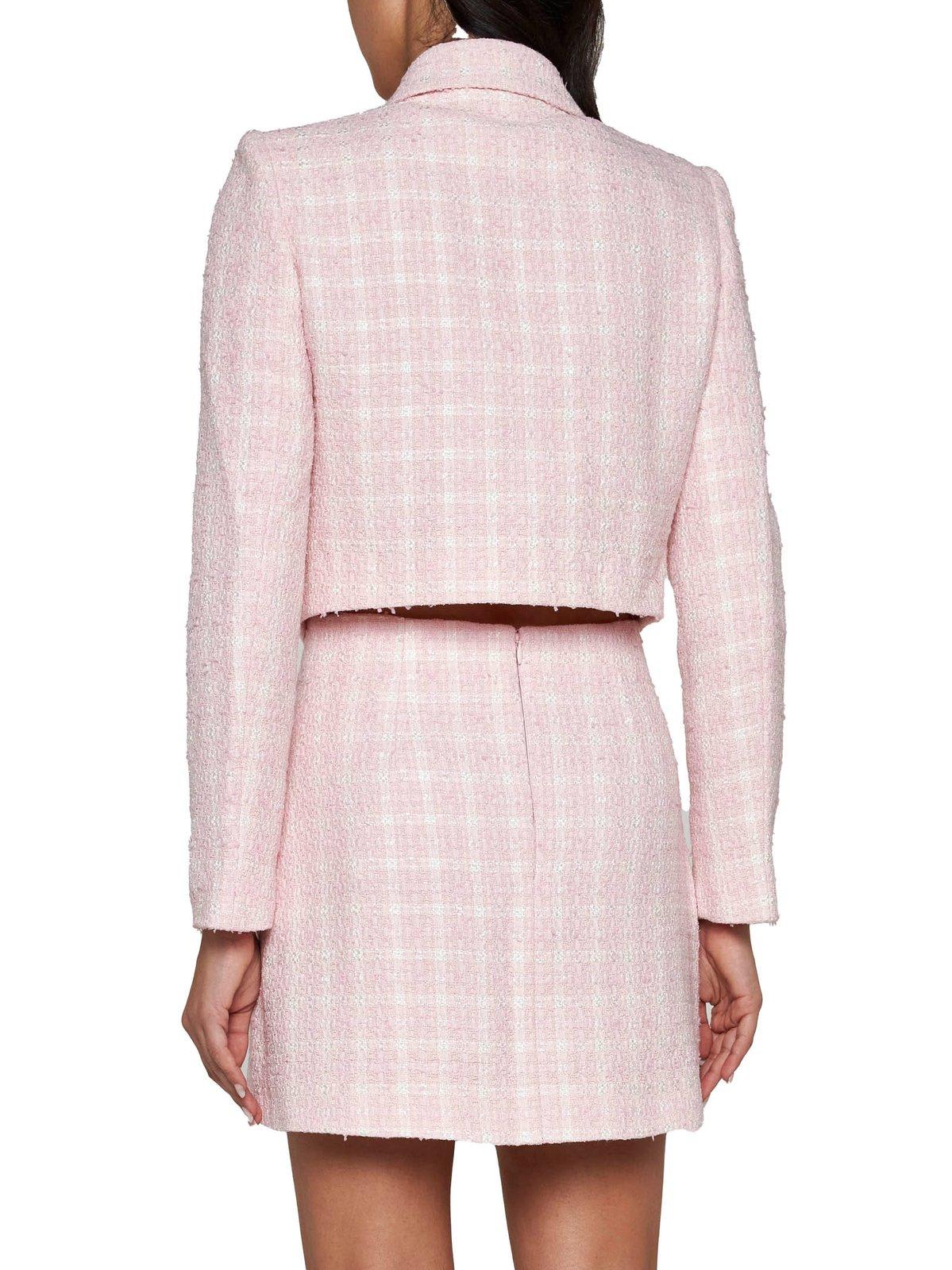 Shop Self-portrait Boucle Collar Jacket In Pink/white