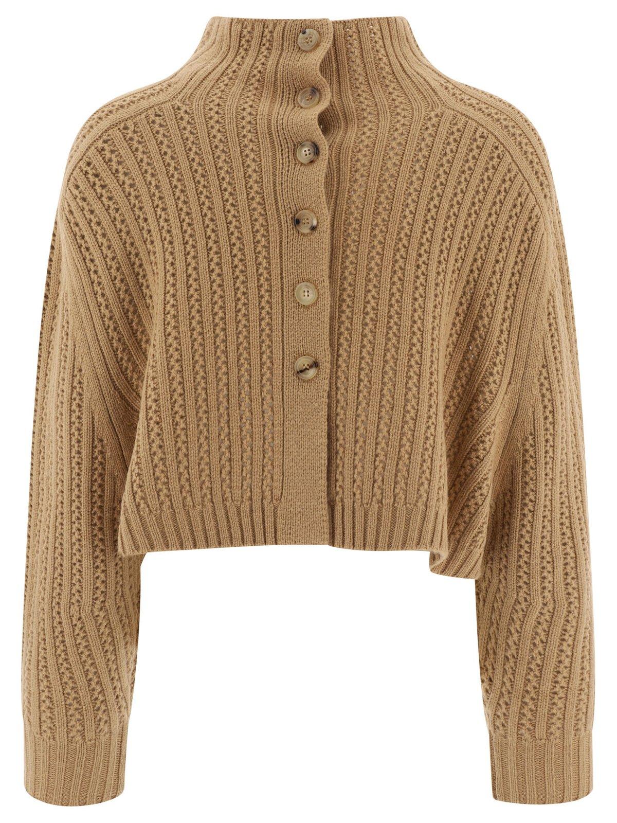 Shop Max Mara Hodeida High Neck Cropped Cardigan In Brown