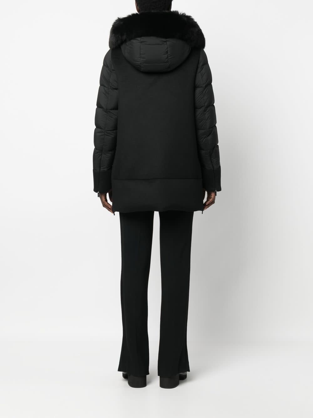 Moorer Medium-length Fresia Down Jacket With Hood And Fur In Black