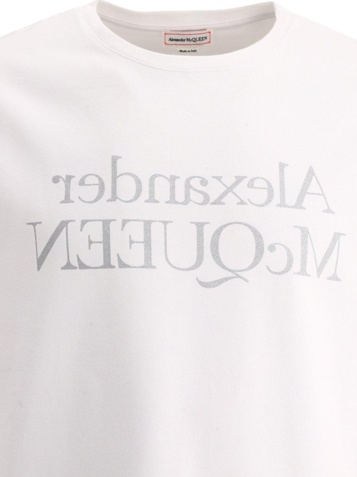 Shop Alexander Mcqueen Reflective Logo Printed T-shirt In White