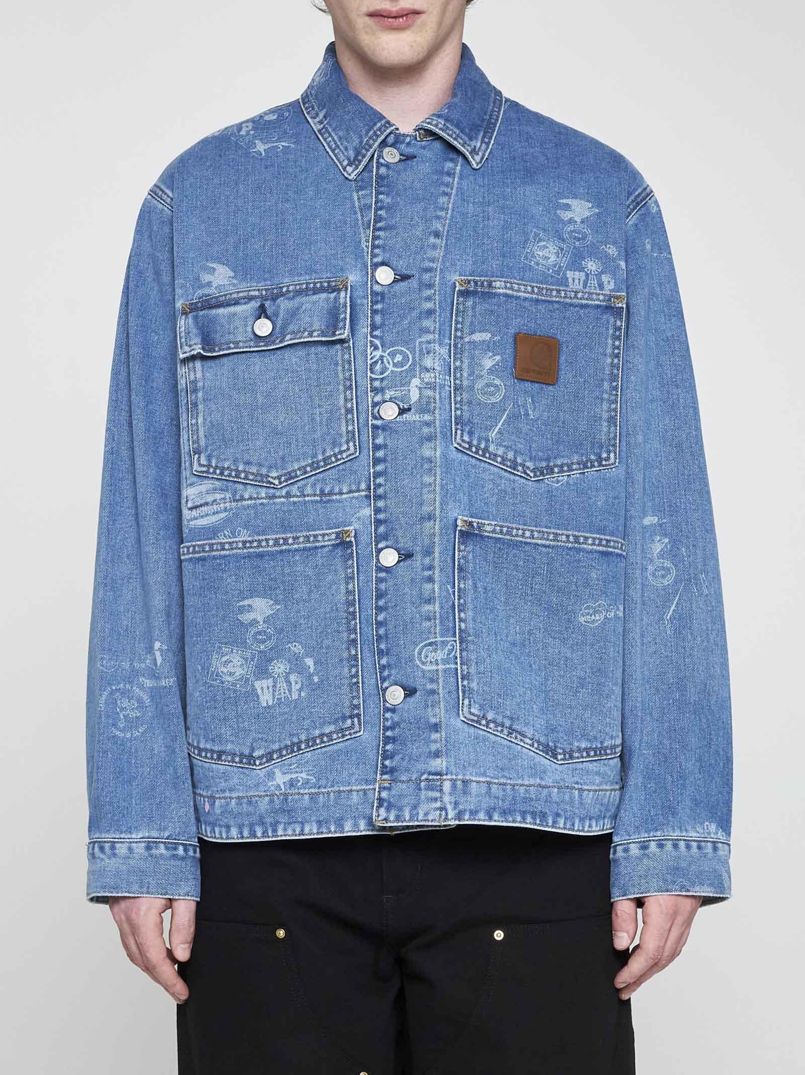 Shop Carhartt Stamp Denim Jacket In Blue Bleached