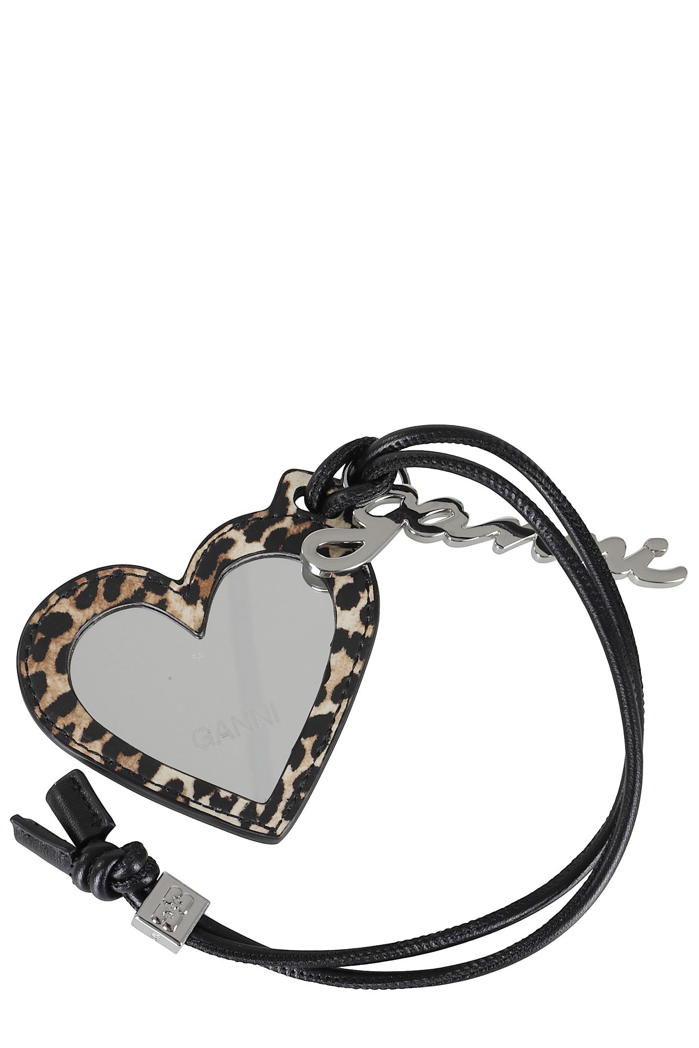 Ganni Heart-shaped Mirror With Leopard Print In Black