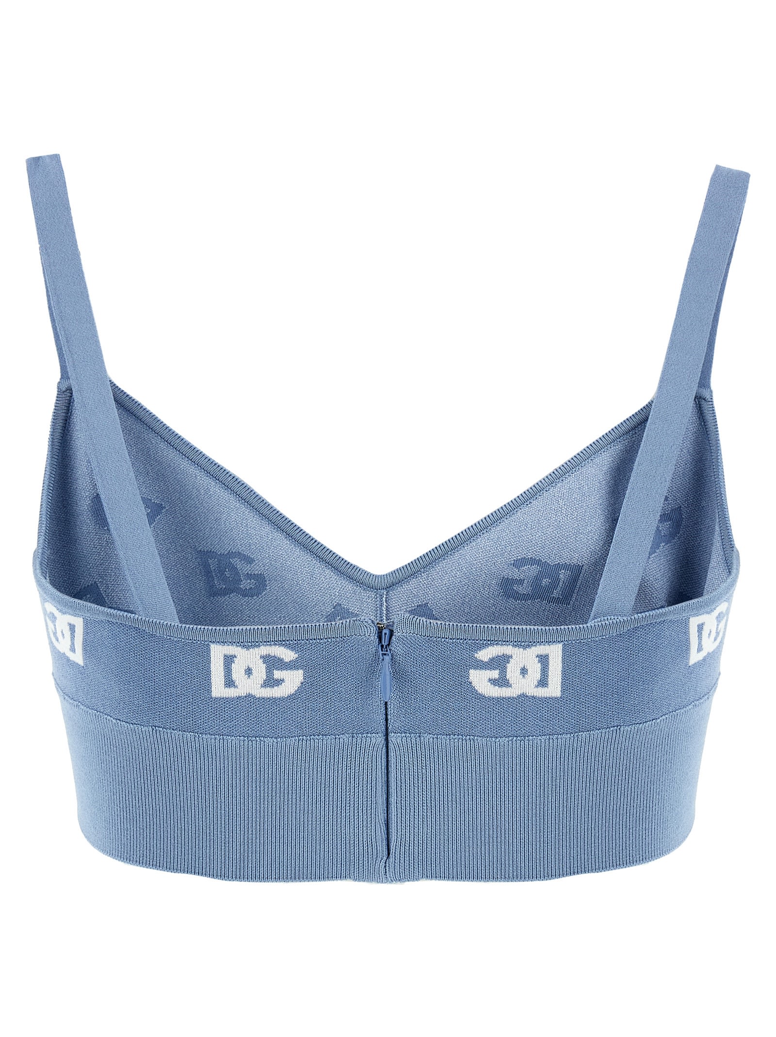 Shop Dolce & Gabbana Jacquard Logo Cropped Top In Light Blue