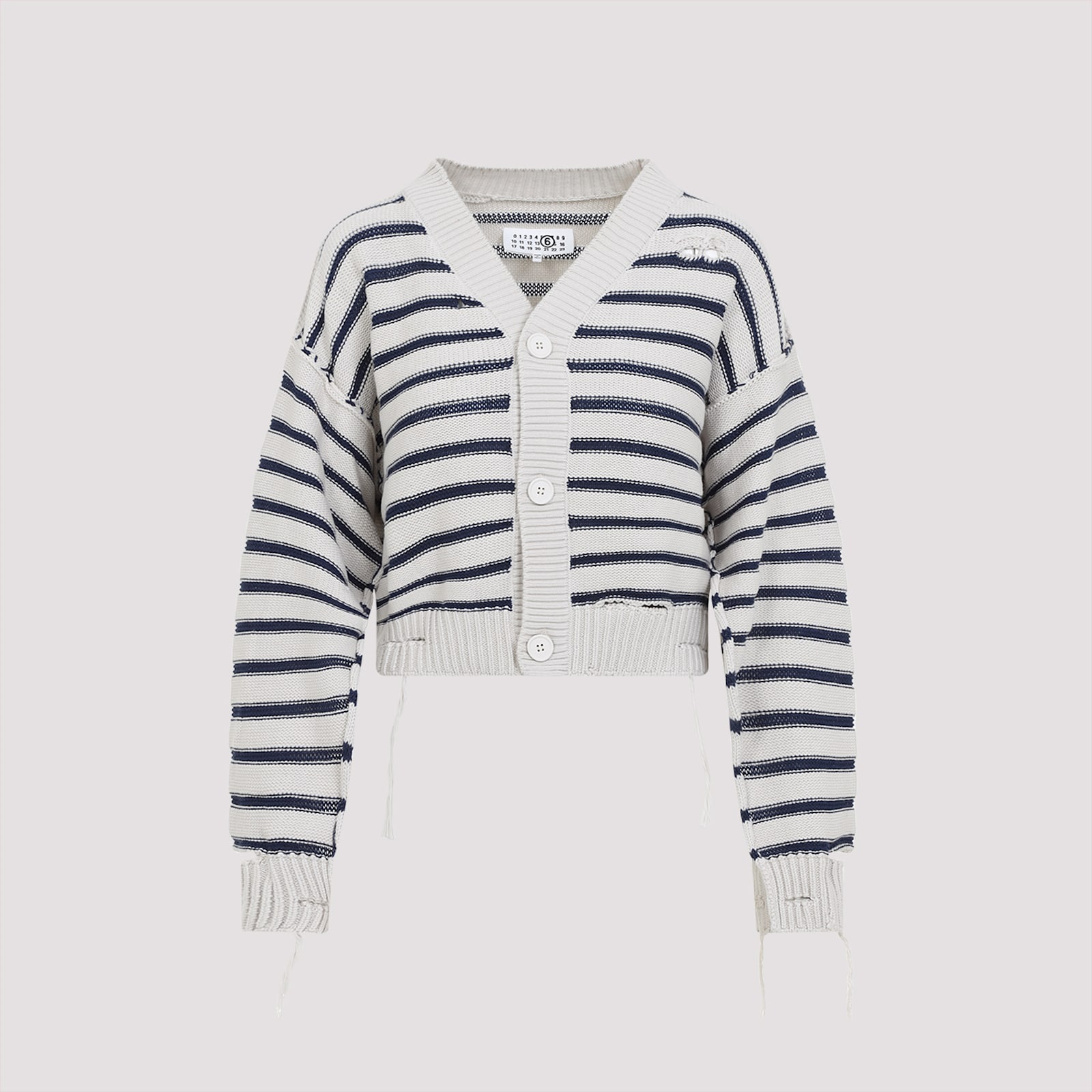 Mm6 Maison Margiela Mm6 By Maison Margiela Chalk White Cotton Cardigan In Chalk Navy