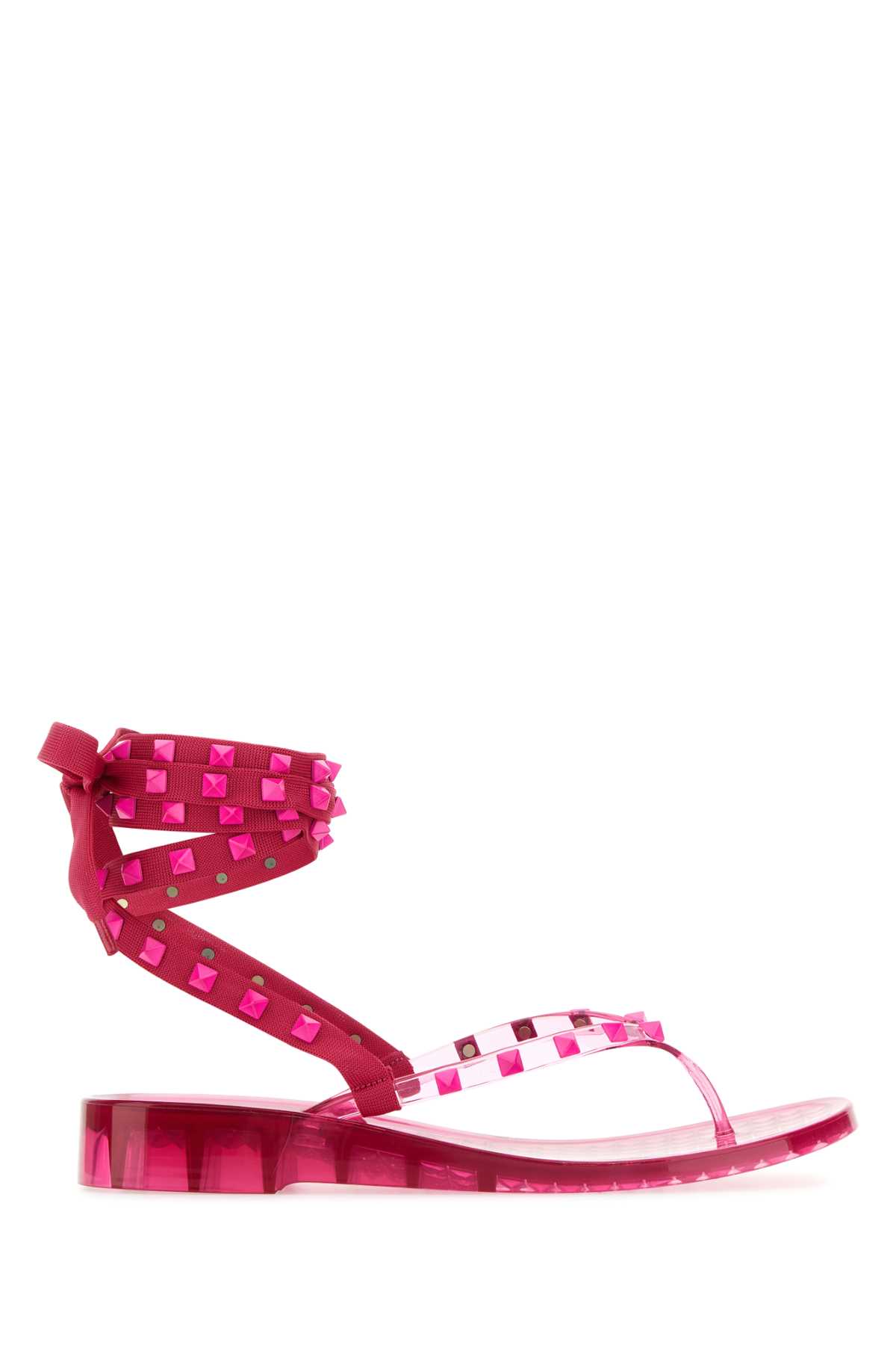 Valentino Garavani Pink Pp Rubber Gladiator Rockstud Thong Sandals In Multi