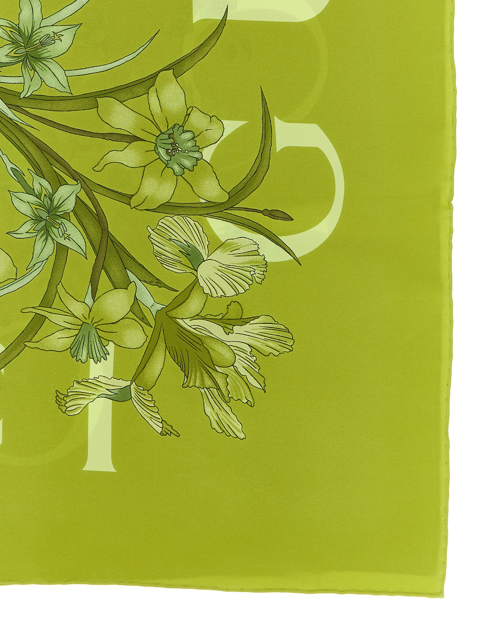 Gucci Floral Silk Square Scarf In Green