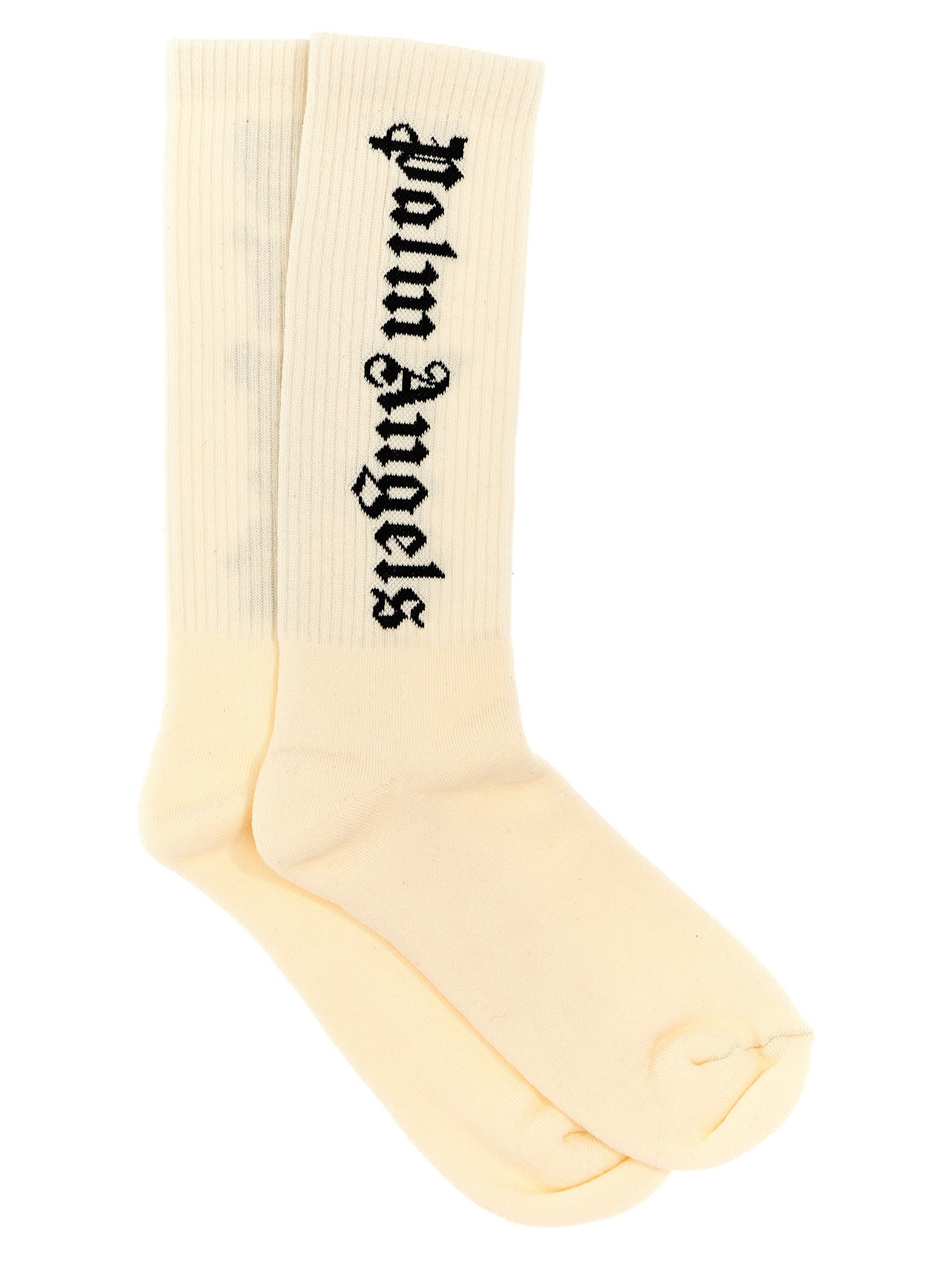 Shop Palm Angels Classic Logo Socks In Neutro
