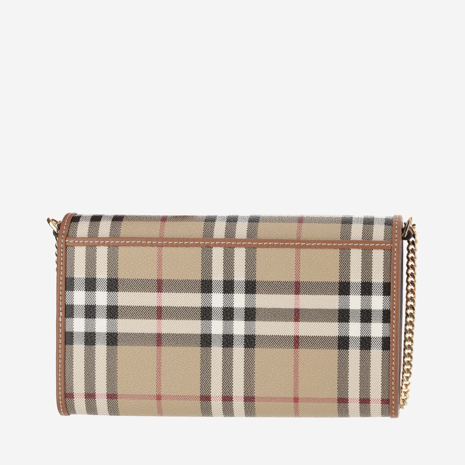 Shop Burberry Check Wallet With Chain Strap In Red