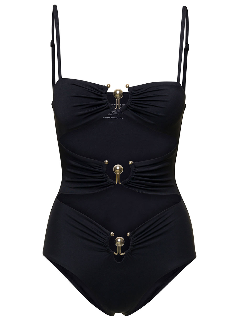 Christopher Esber Black Swimsuit With Triple Hardware And Cut-out Detail In Stretch Polyamide Woman