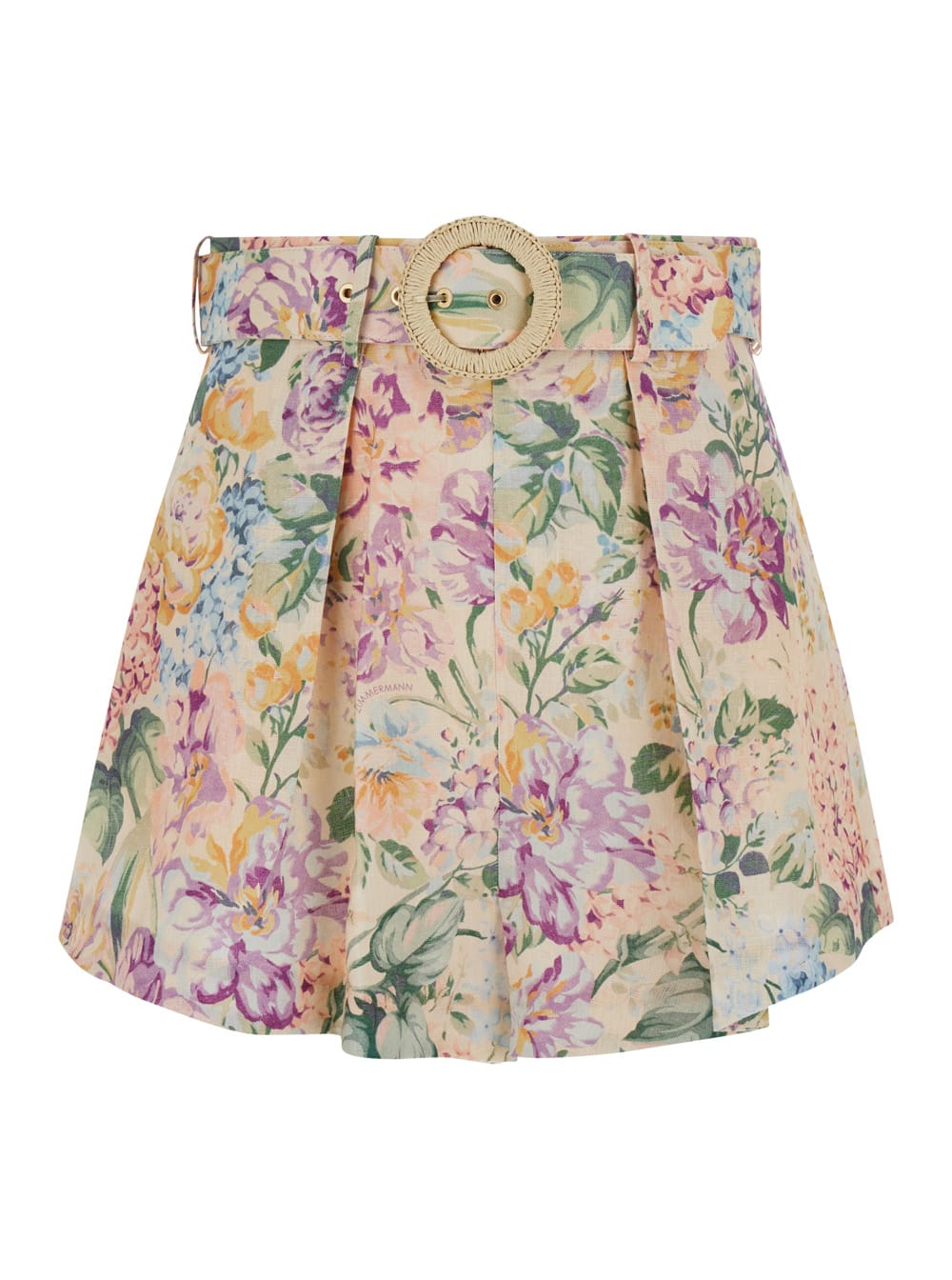 Shop Zimmermann Multicolor Belted Shorts With All-over Floreal Print In Linen Woman