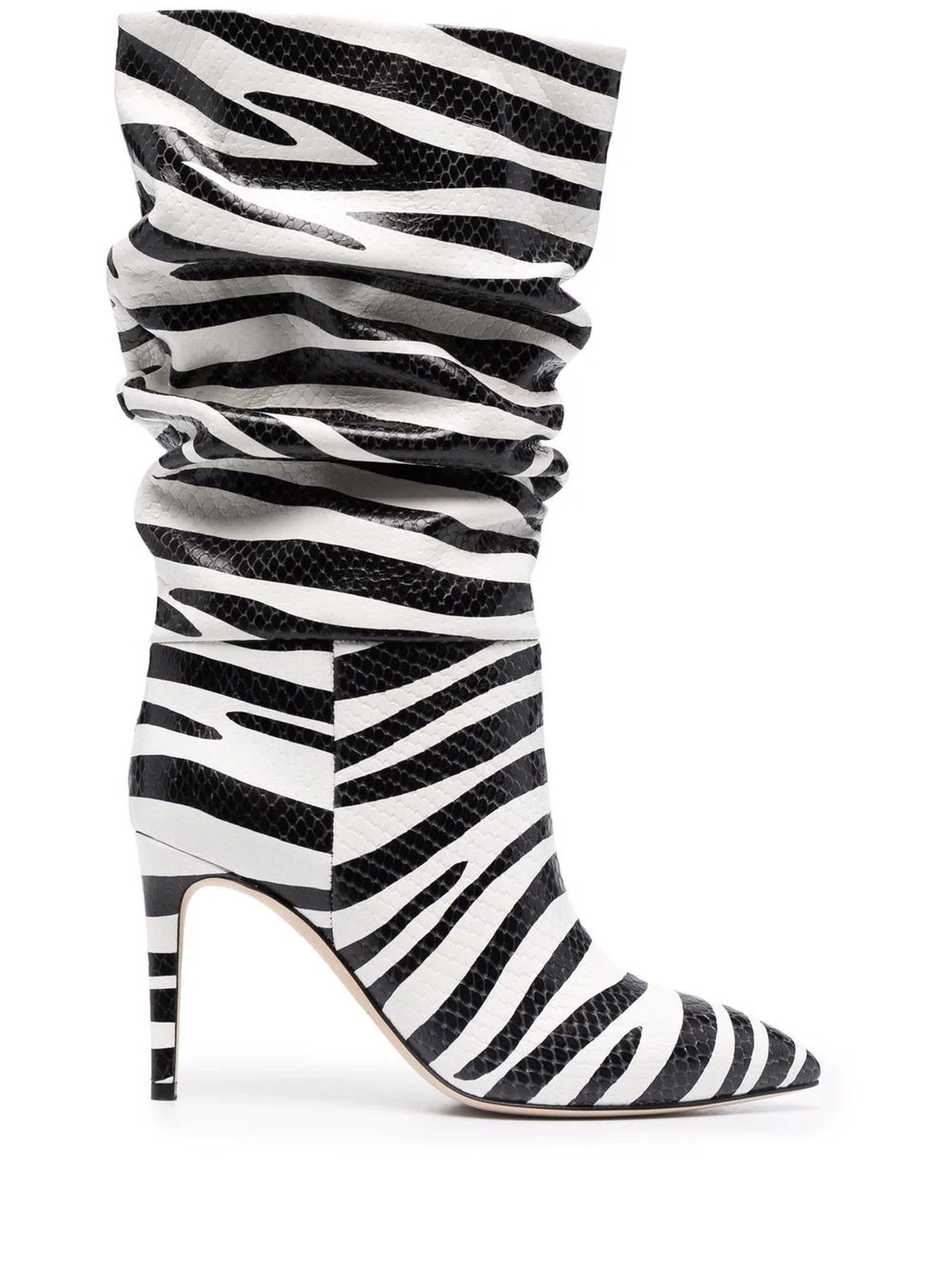Paris Texas White And Black Leather Zebra-print Boots