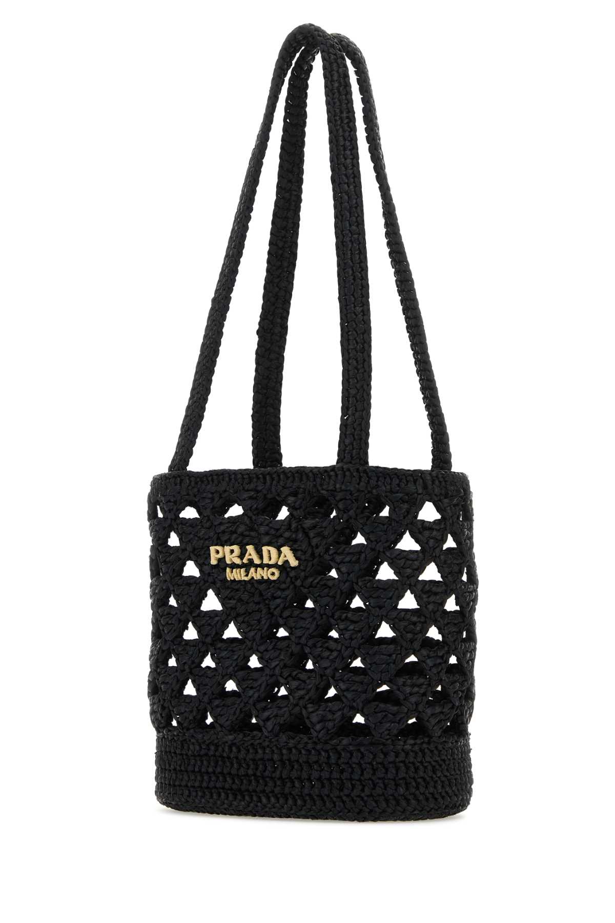 Shop Prada Black Straw Handbag In Neroc