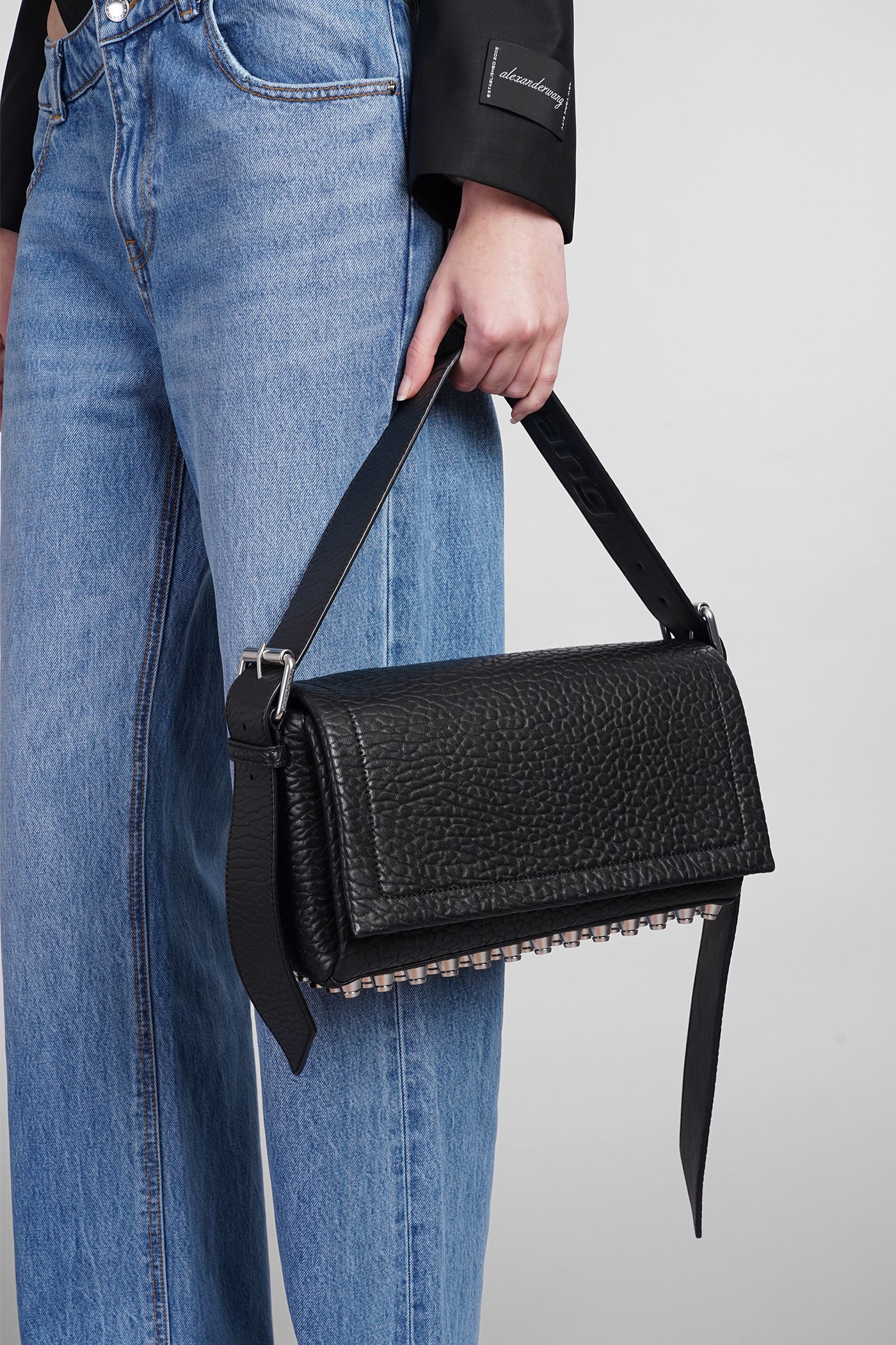 Shop Alexander Wang Medium Flap Shoulder Bag In Black Leather