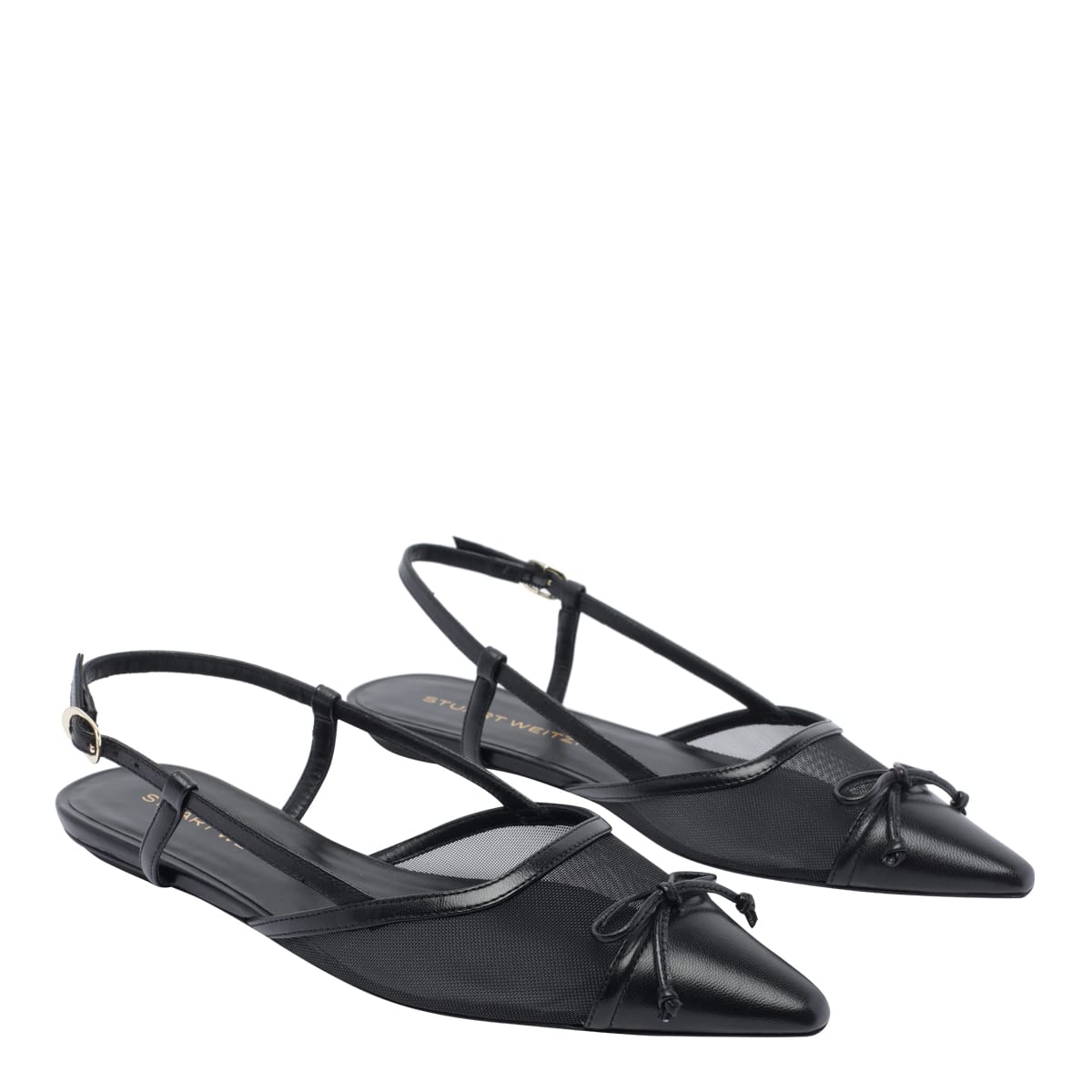Stuart Weitzman Black Slingback Ballerinas With Pointed Design In Black