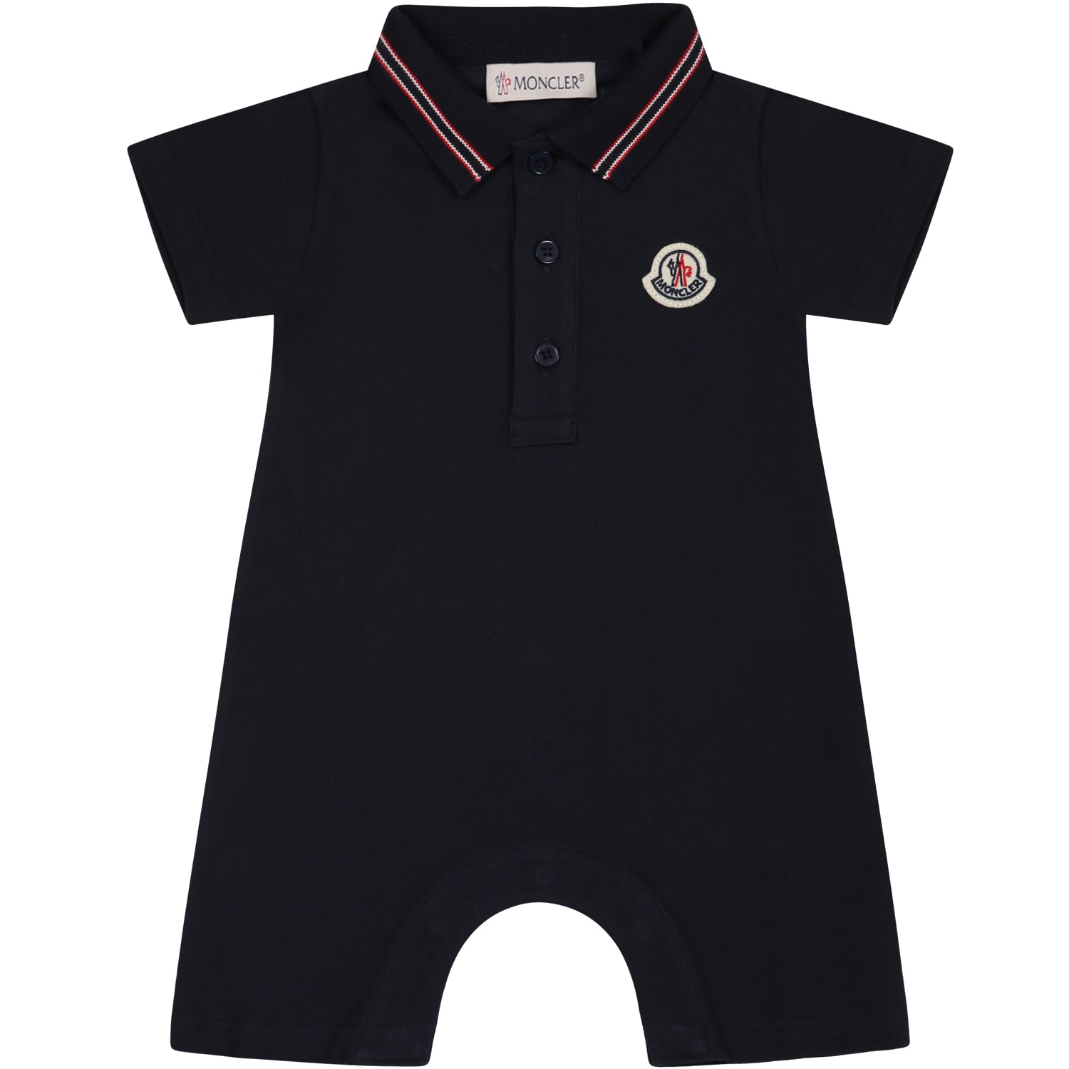 MONCLER BLUE ROMPER FOR BABY KIDS WITH LOGO