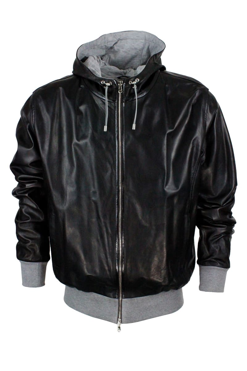 Barba Napoli Hooded Bomber Jacket Soft Leather