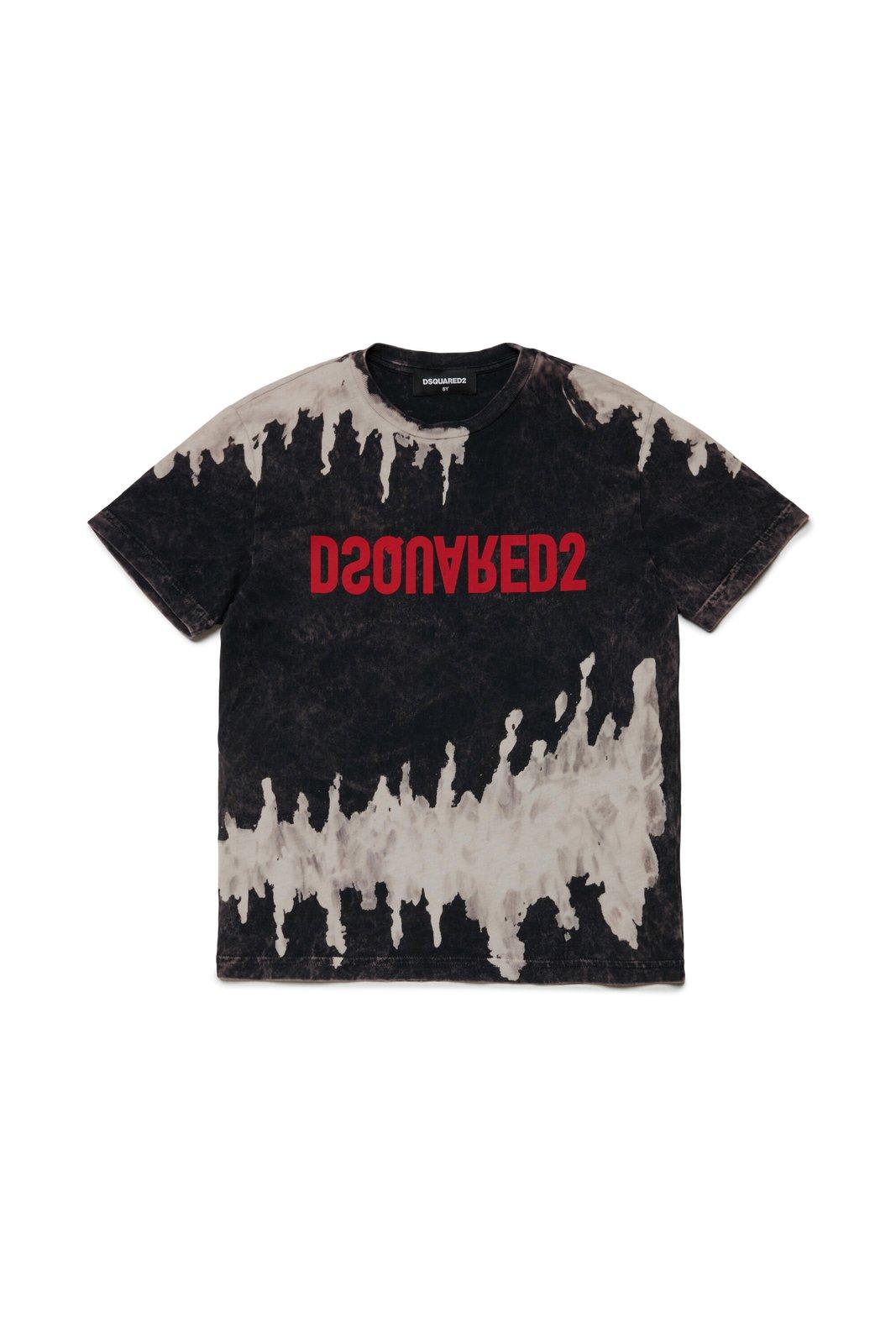 Shop Dsquared2 Tie-dyed Logo Printed Crewneck T-shirt In Antracite Grey Melange