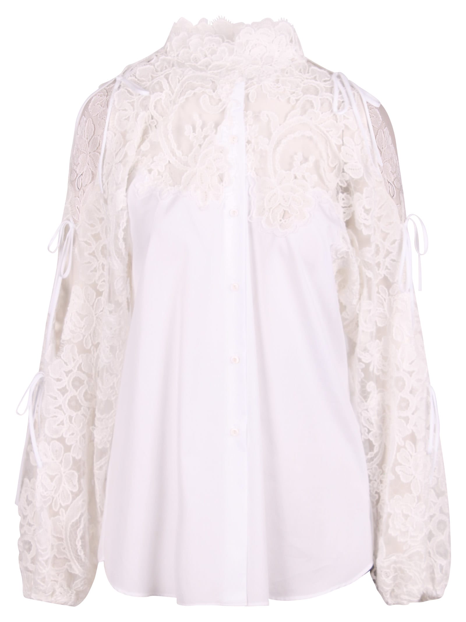 Ermanno Scervino Floral Lace Application Cotton Shirt