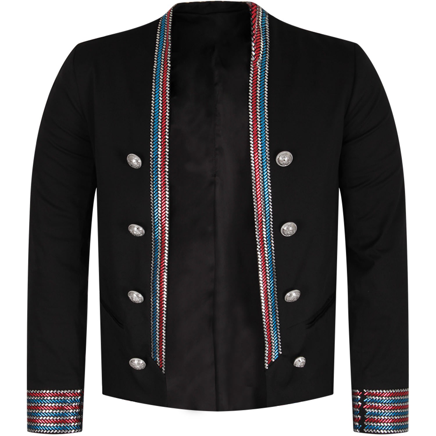 BALMAIN BLACK GIRL ICONIC JACKET WITH COLORFUL STRIPES,11096836