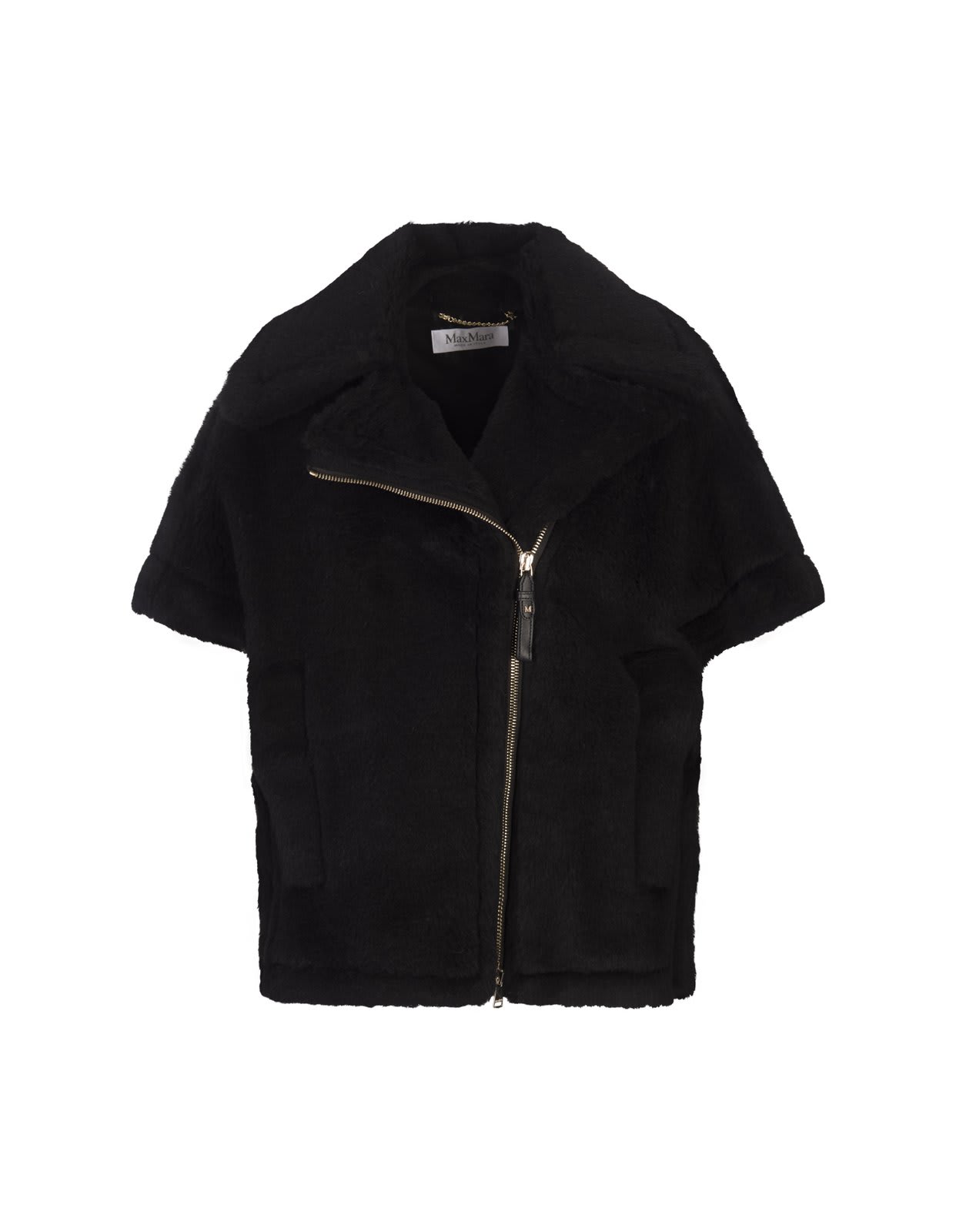 Shop Max Mara Zip-up Short-sleeved Coat In Black