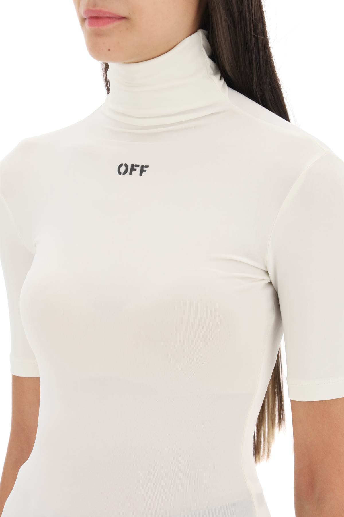 Shop Off-white Second Skin Short Sleeve Turtleneck Top In White A Black (white)
