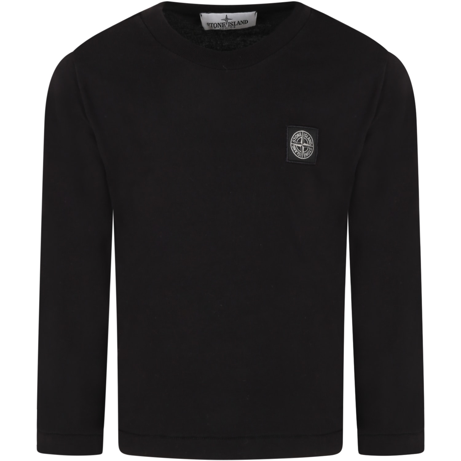 Stone Island Junior Black T-shirt For Boy With Iconic Compass
